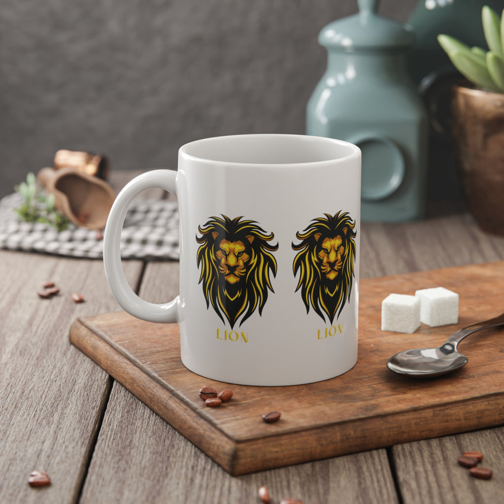 Lion Head Ceramic Mug — Bold Gold Lion Design, 11oz