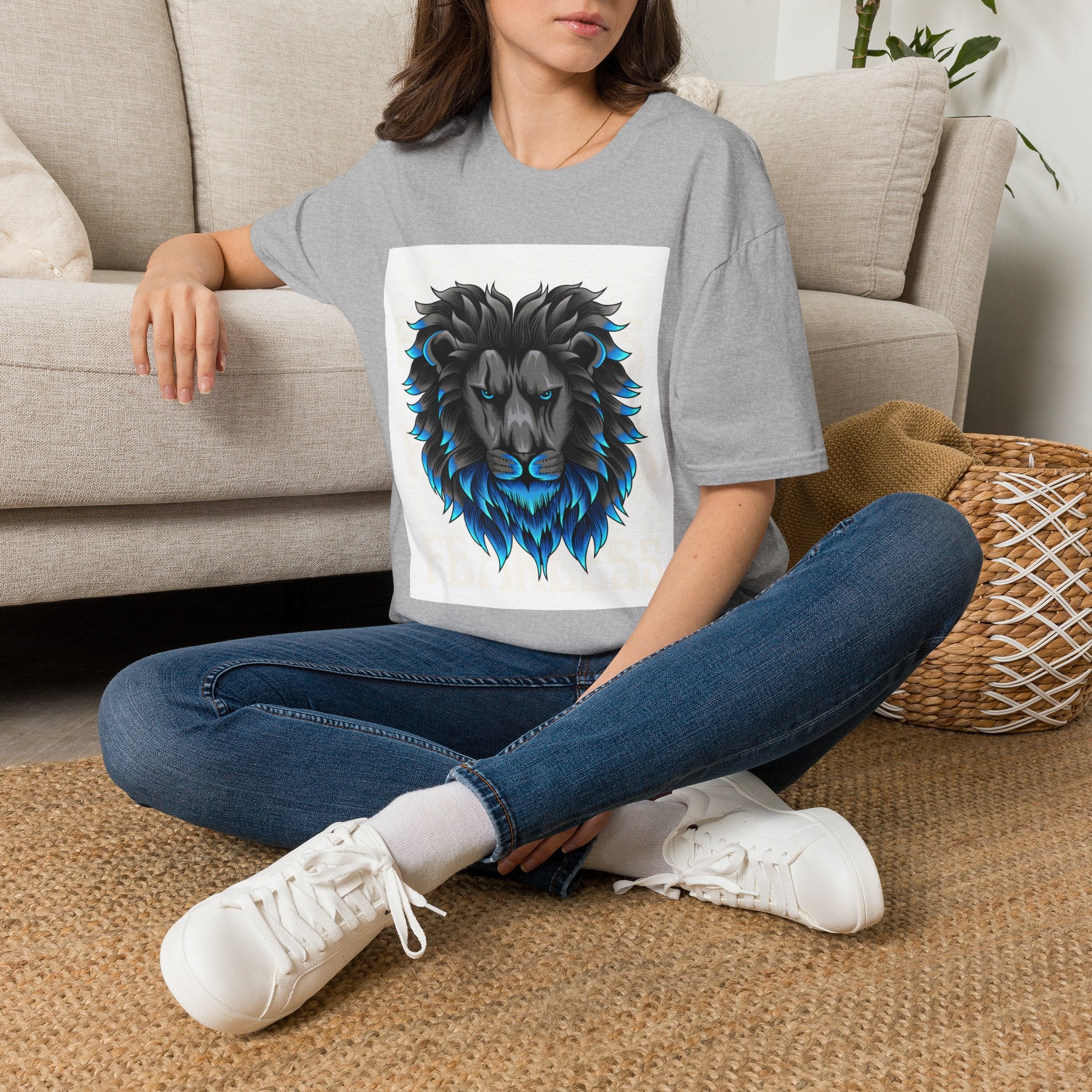 Lion Head T-Shirt — Bold Black & Blue Graphic Tee