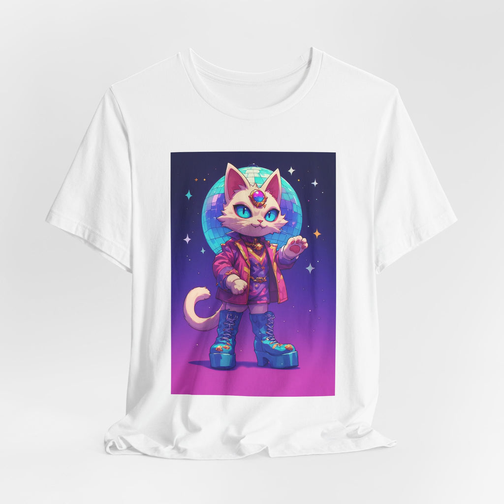 Retro Space Cat T-Shirt — Neon Astronaut Kitty Graphic Tee