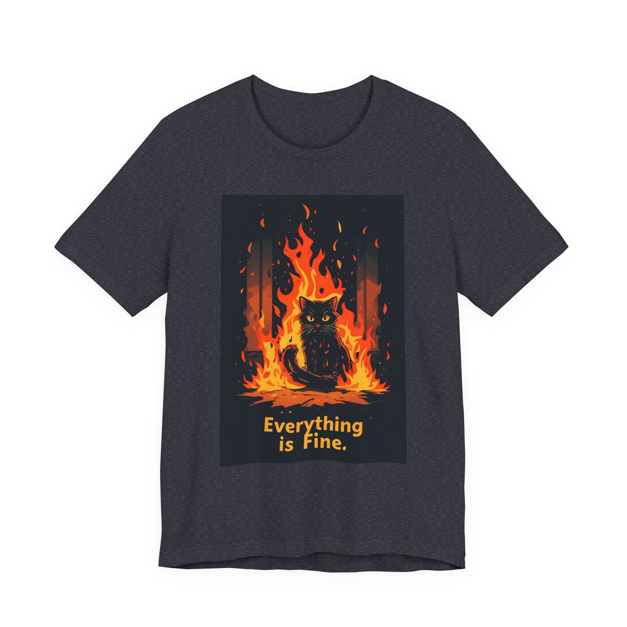 Everything Is Fine Cat Tee — Funny Cat Shirt with Burning Flames Graphic