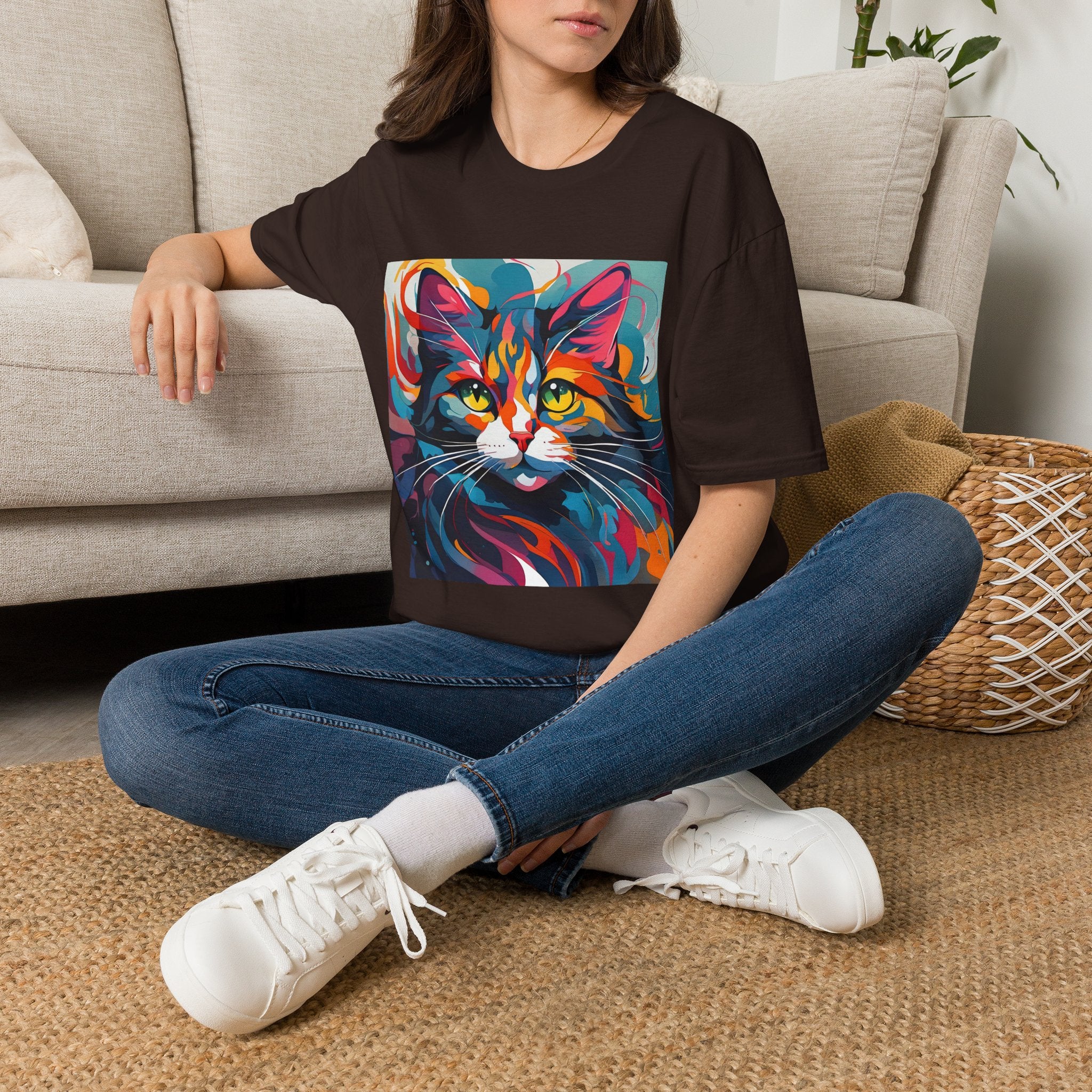 Colorful Cat Portrait T-Shirt — Vibrant Abstract Kitty Tee