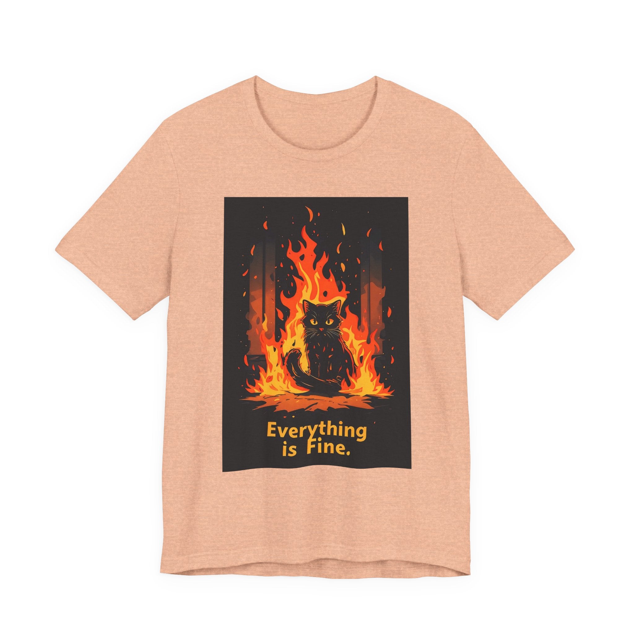 Everything Is Fine Cat Tee — Funny Cat Shirt with Burning Flames Graphic