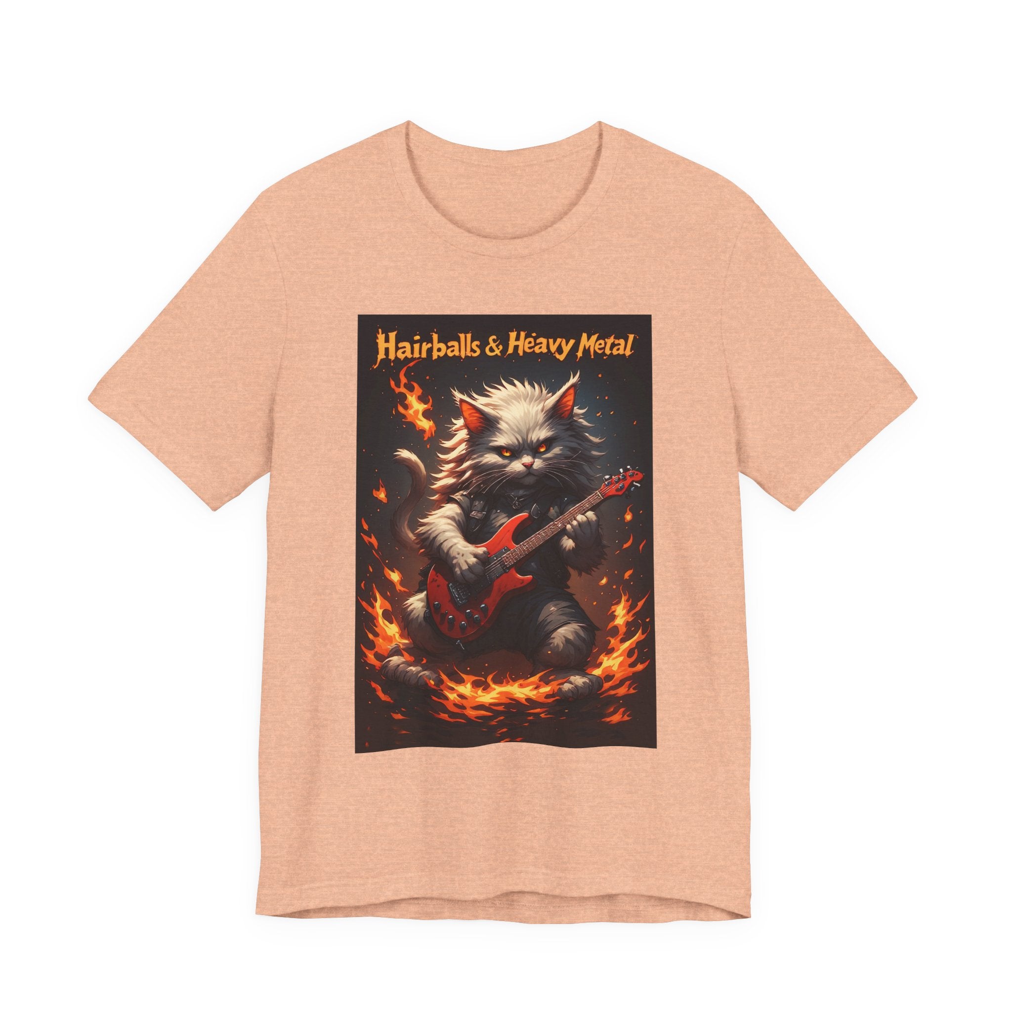 Hairballs & Heavy Metal T‑Shirt — Cat Guitarist Rock Tee