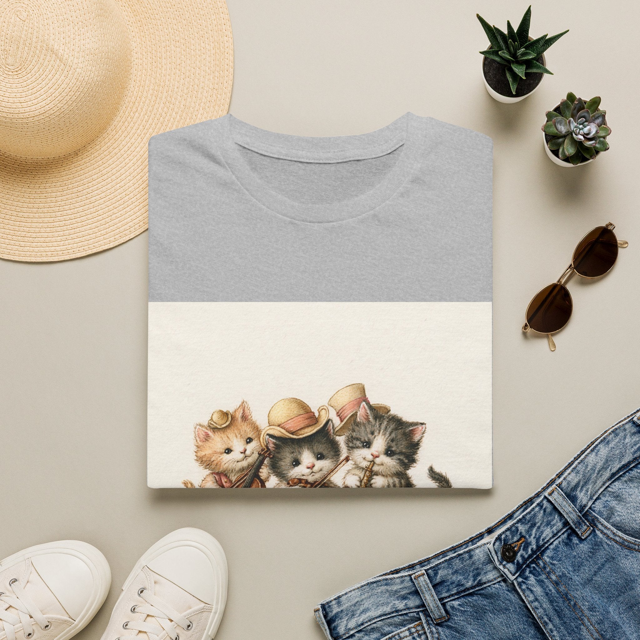 Cute Coffee Cats T‑Shirt — Wide‑Eyed Black & Ginger Kittens Graphic Tee