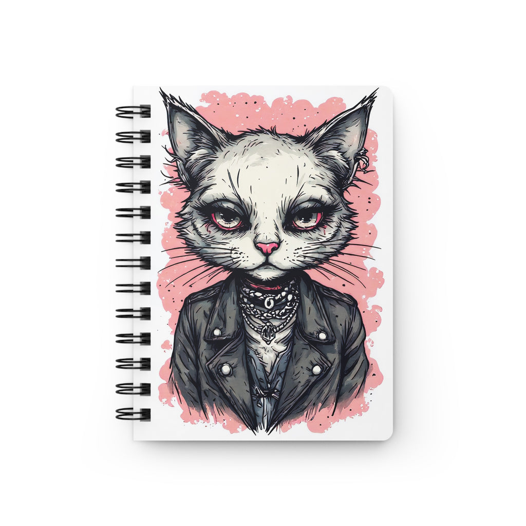 Punk Cat Spiral Journal — Gothic Kitty Illustration Notebook