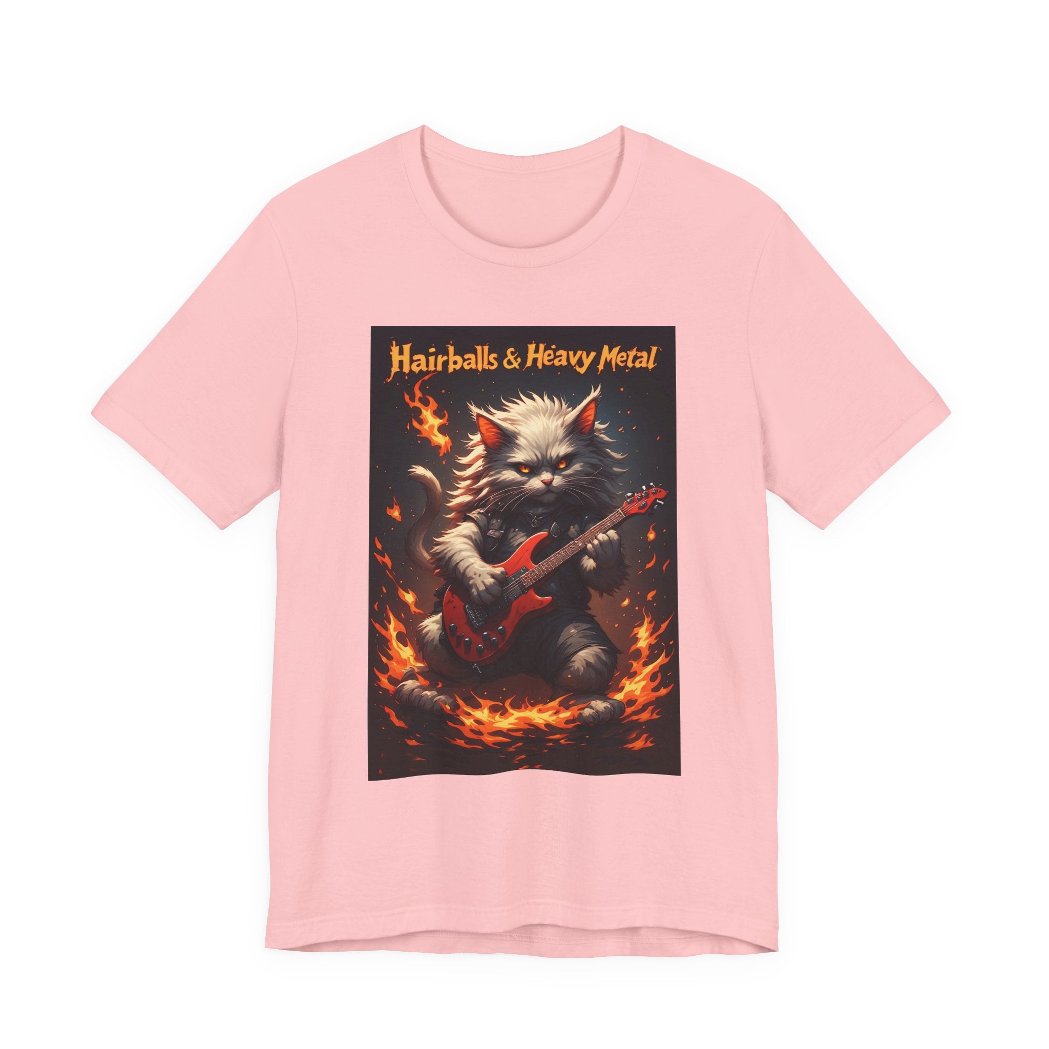 Hairballs & Heavy Metal T‑Shirt — Cat Guitarist Rock Tee