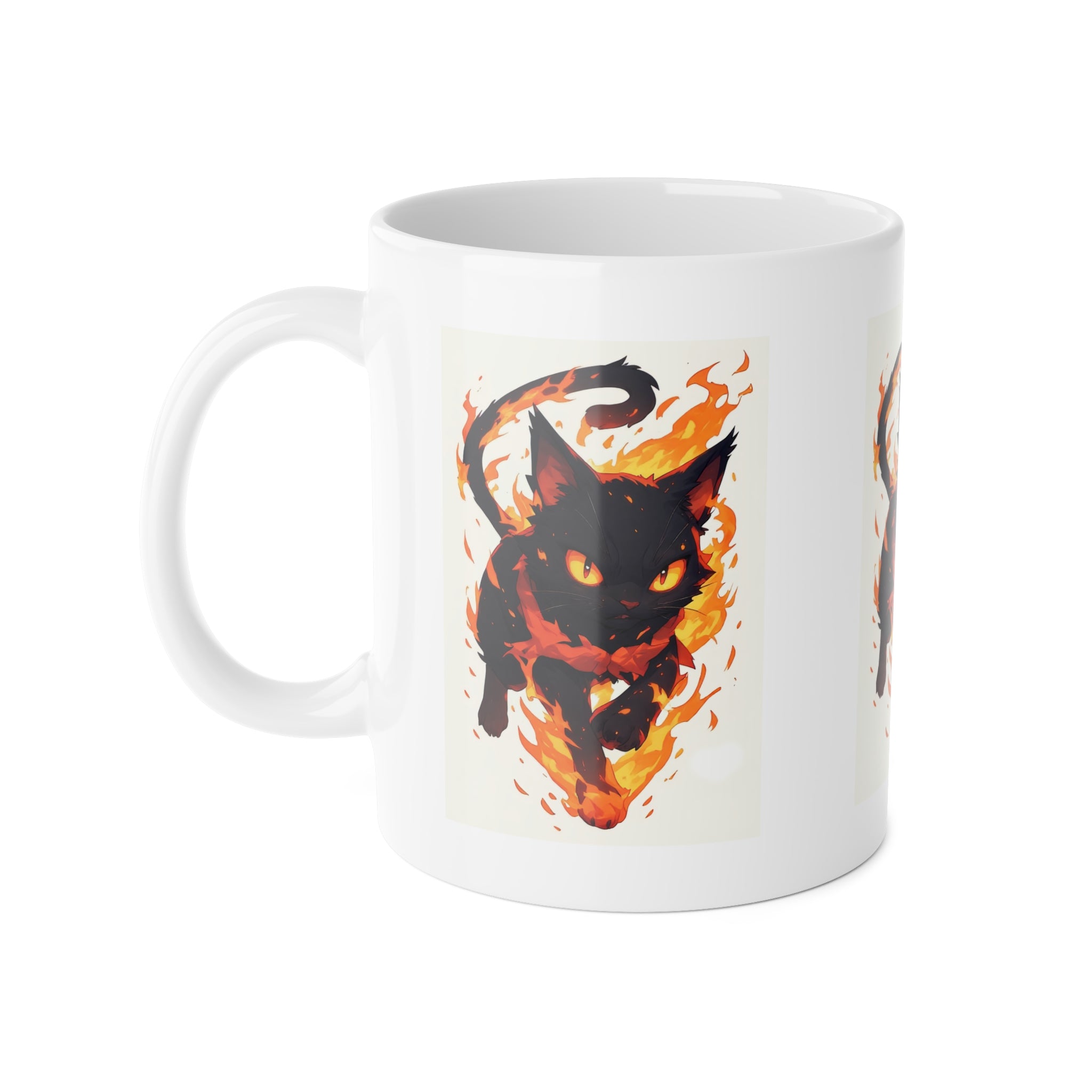 Flaming Black Cat Mug — Fiery Cat Coffee Cup (11oz)
