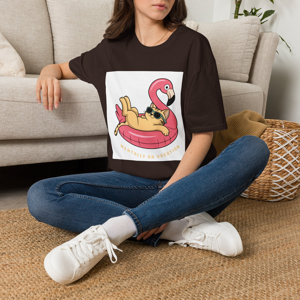 Cat on Flamingo Float T-Shirt — Cute Summer Pool Cat Graphic Tee
