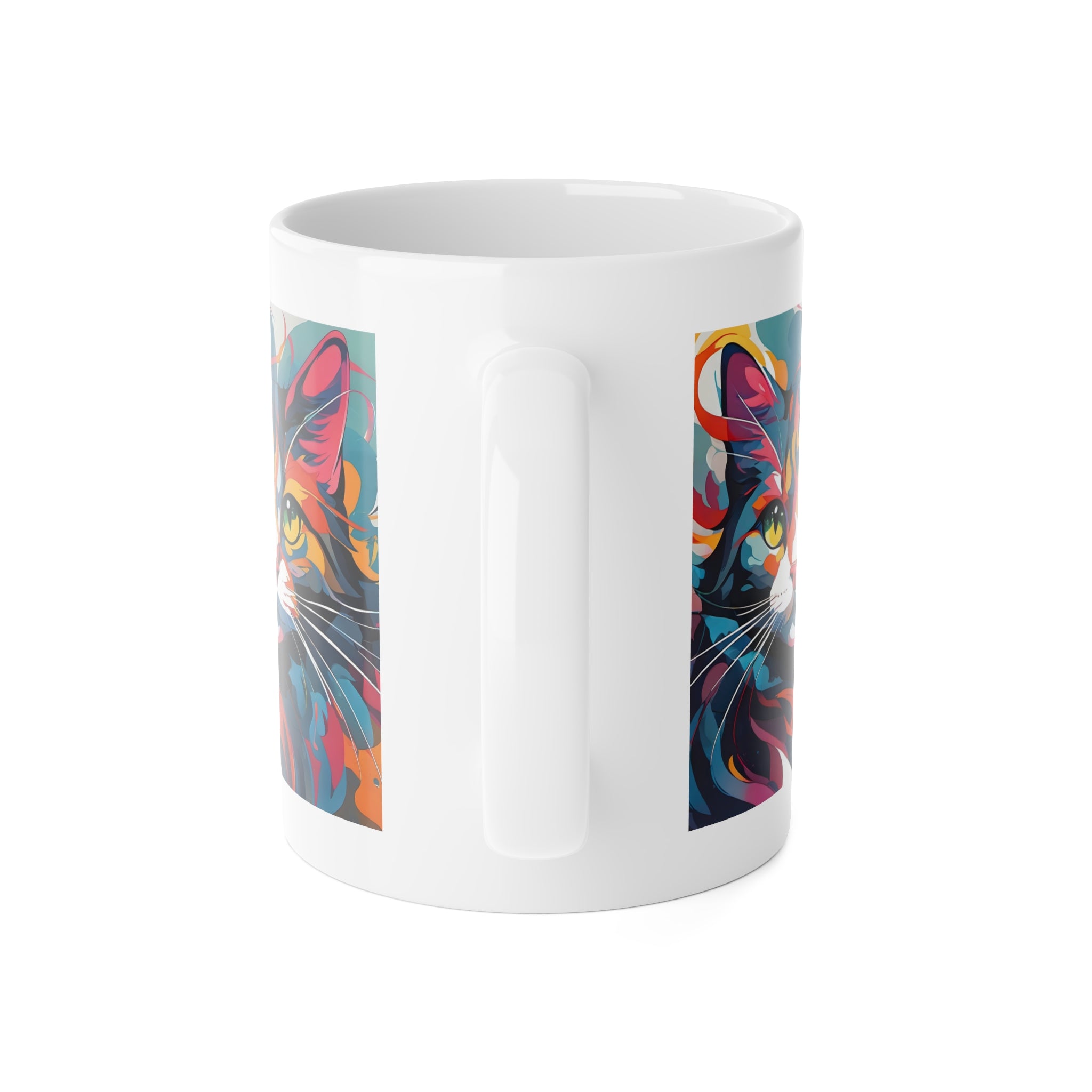 Colorful Cat Face Ceramic Mug — Vibrant Pop Art Cat Coffee Cup, 11oz