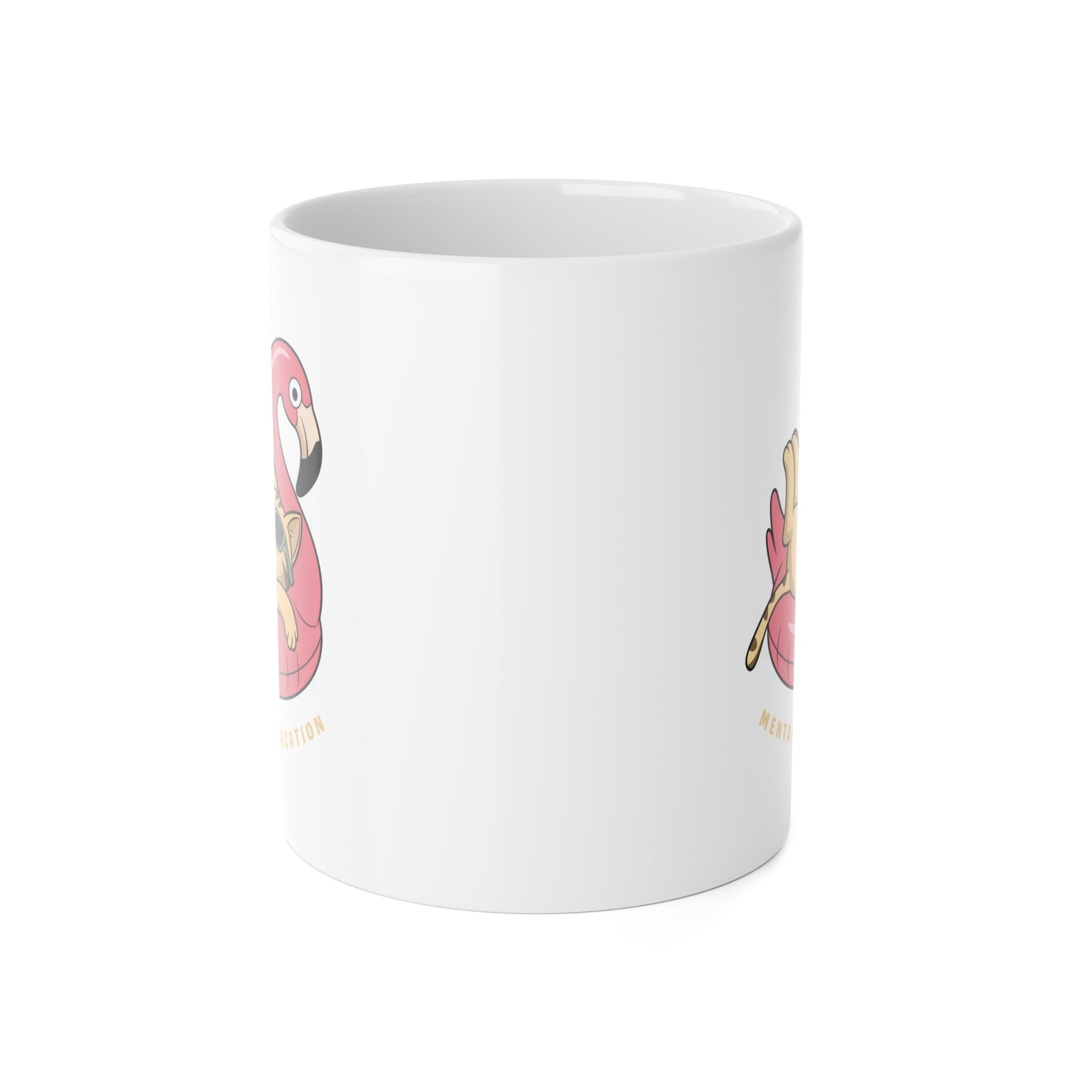 Mentally On Vacation Mug — Cute Flamingo Float Pug Coffee Cup, Relaxing Summer Gift 11oz