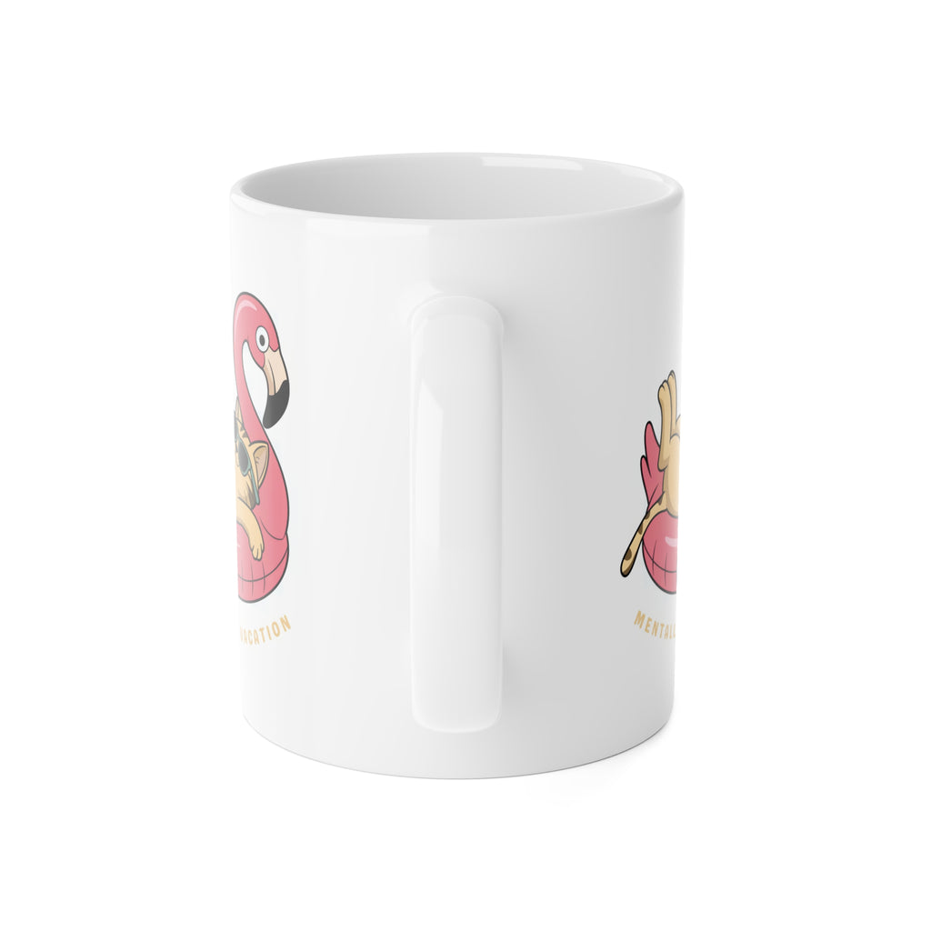 Mentally On Vacation Mug — Cute Flamingo Float Pug Coffee Cup, Relaxing Summer Gift 11oz