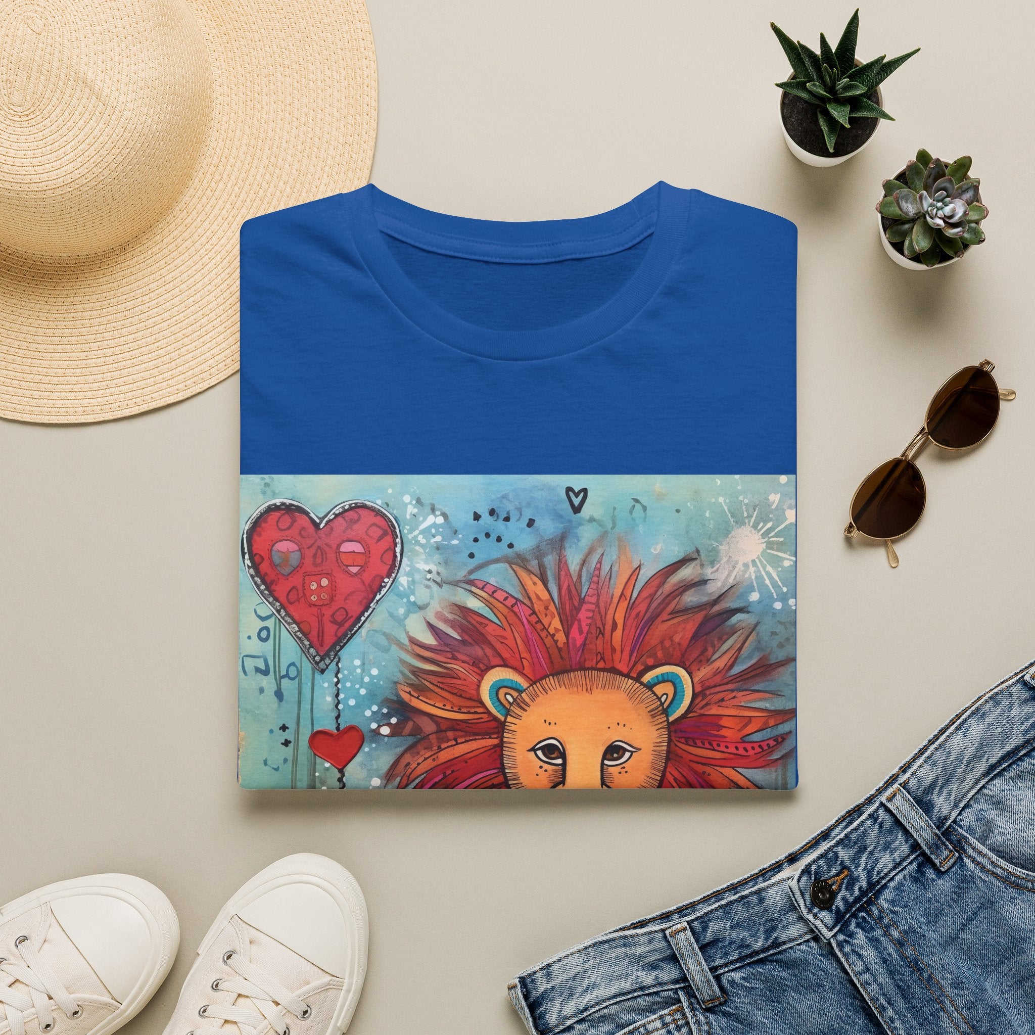 Lion Heart T-Shirt — Colorful Whimsical Lion Illustration Tee