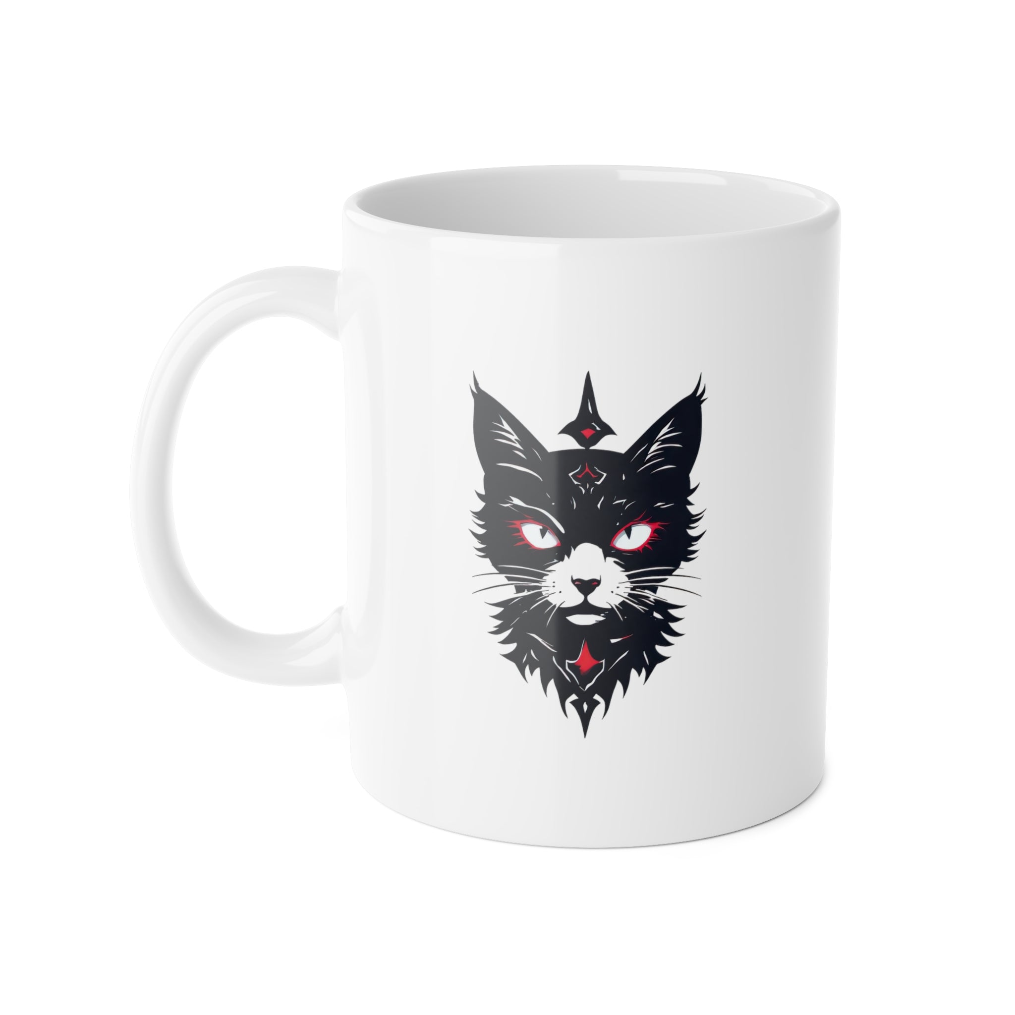 Mystic Black Cat Ceramic Mug — Gothic Cat Head Design, 11oz