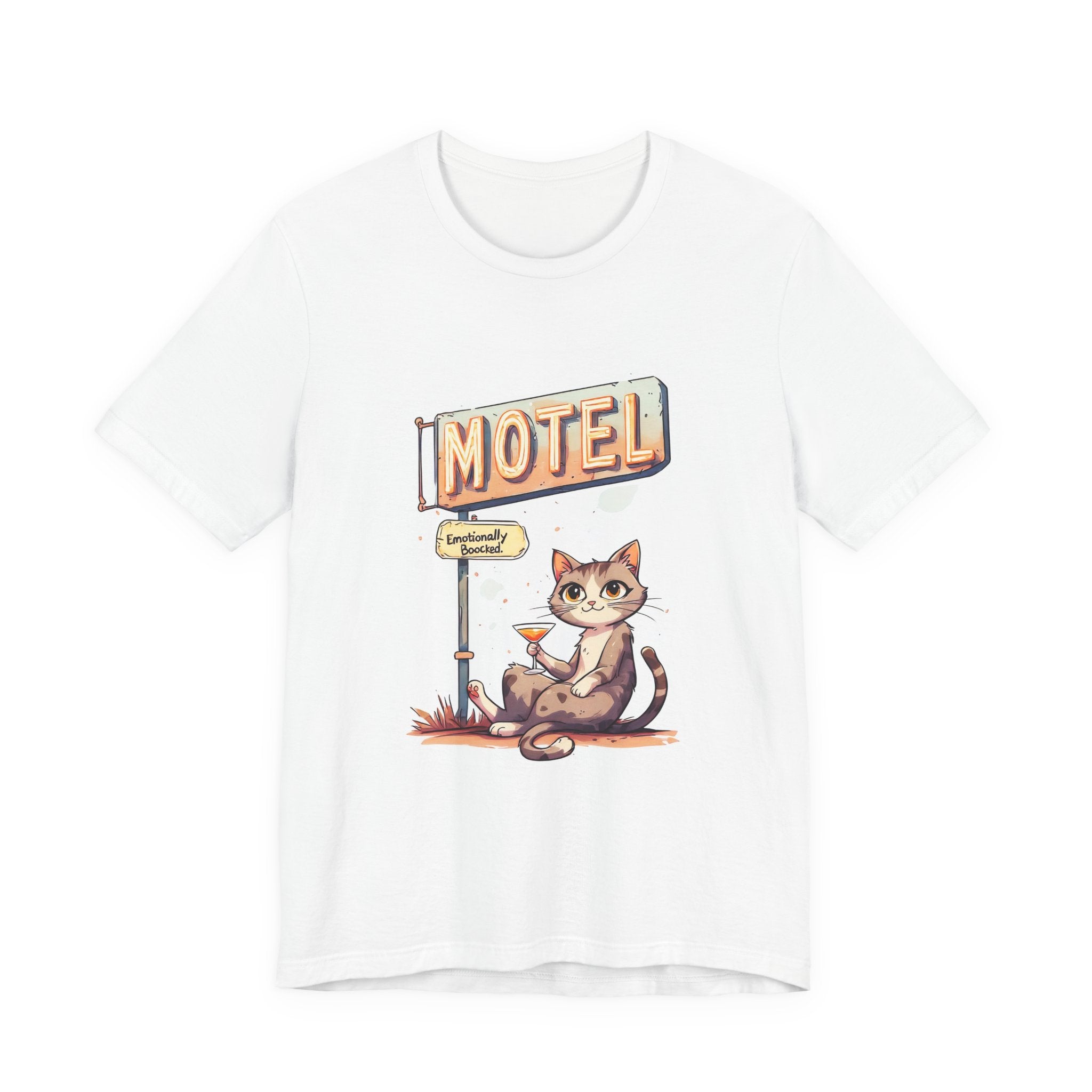 Motel Cat Tee — Vintage Roadside Cat Drinking Cocktail Graphic T-Shirt