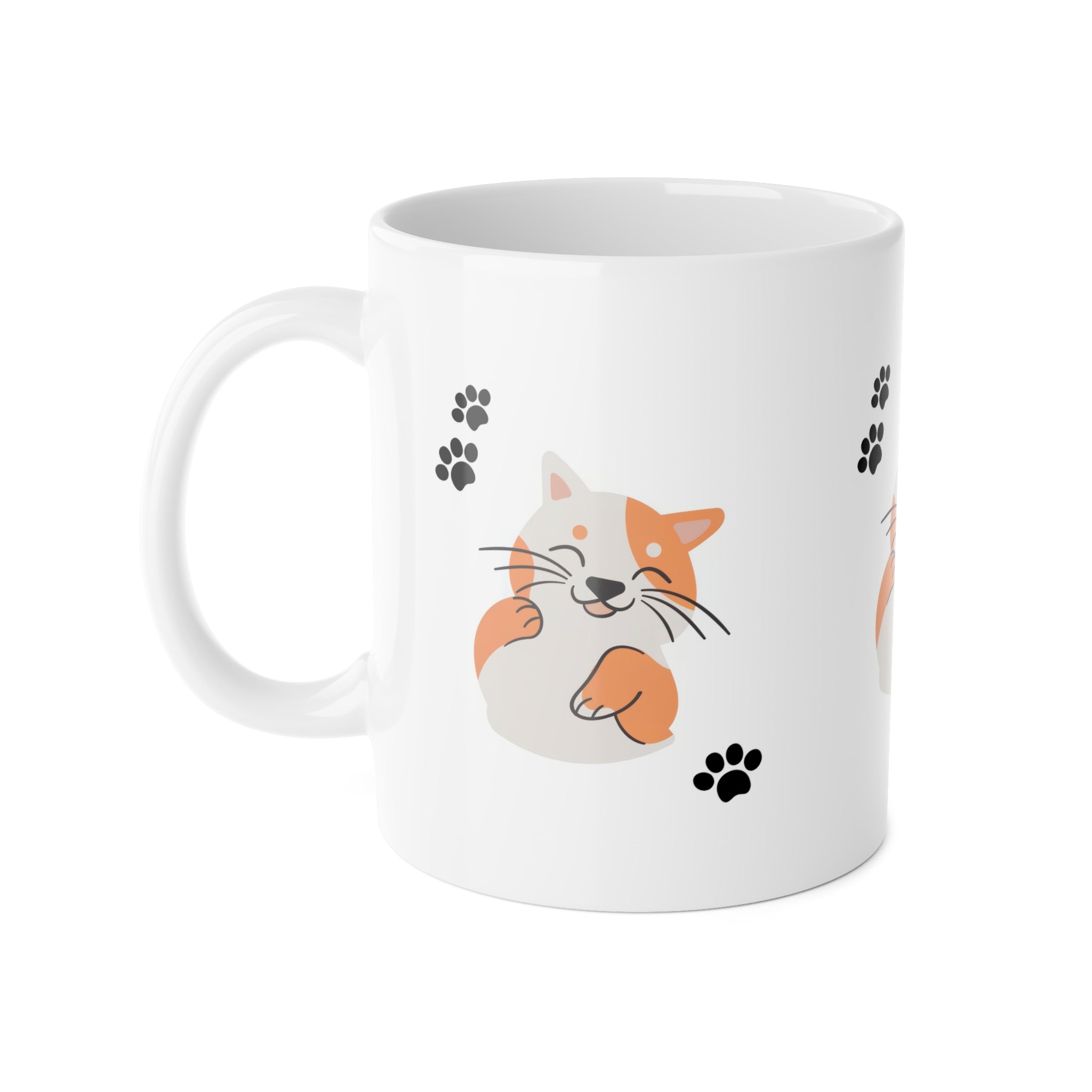 Cute Orange Cat Paw Print Mug — 11oz Ceramic Coffee Cup