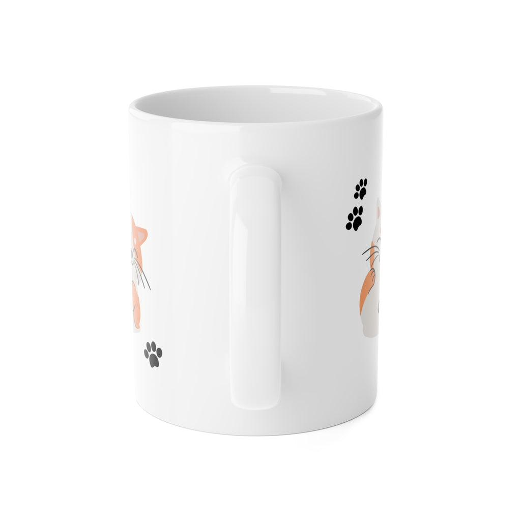 Cute Orange Cat Paw Print Mug — 11oz Ceramic Coffee Cup