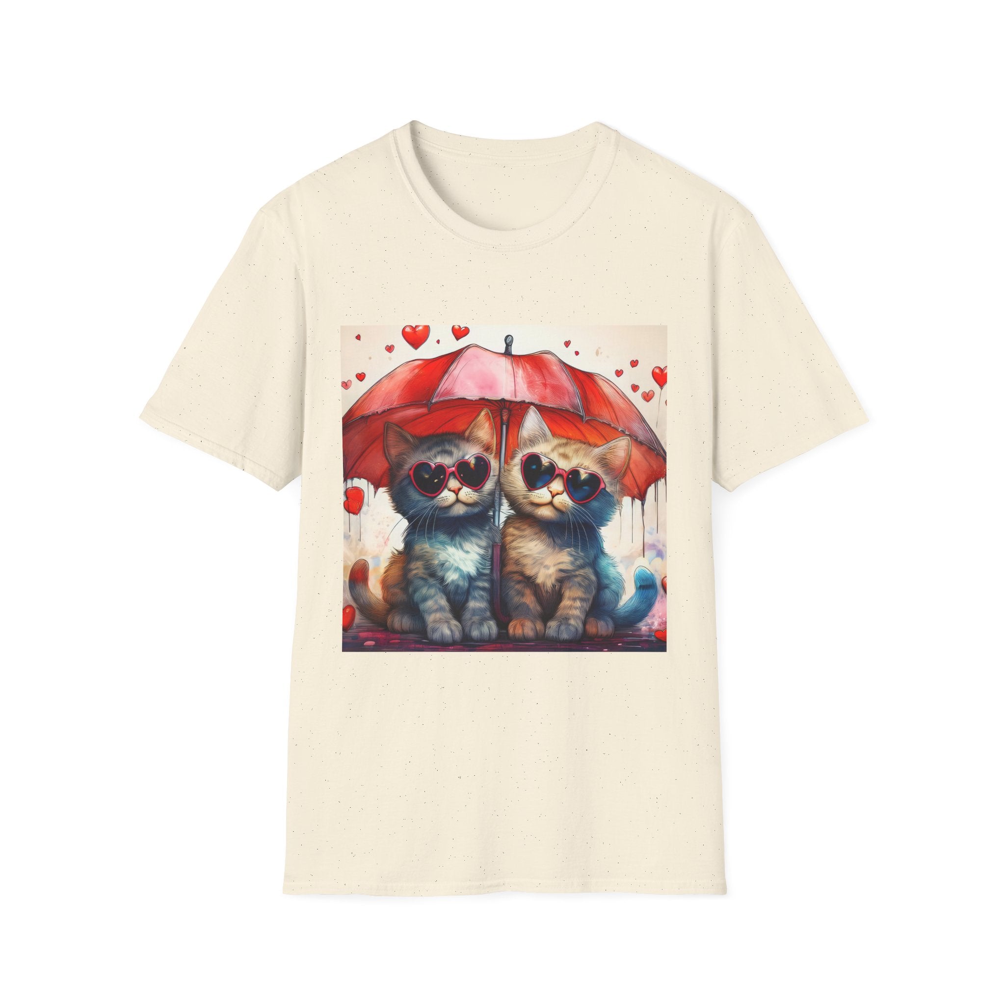 Cat Love T-Shirt — Kittens with Heart Sunglasses Under Red Umbrella