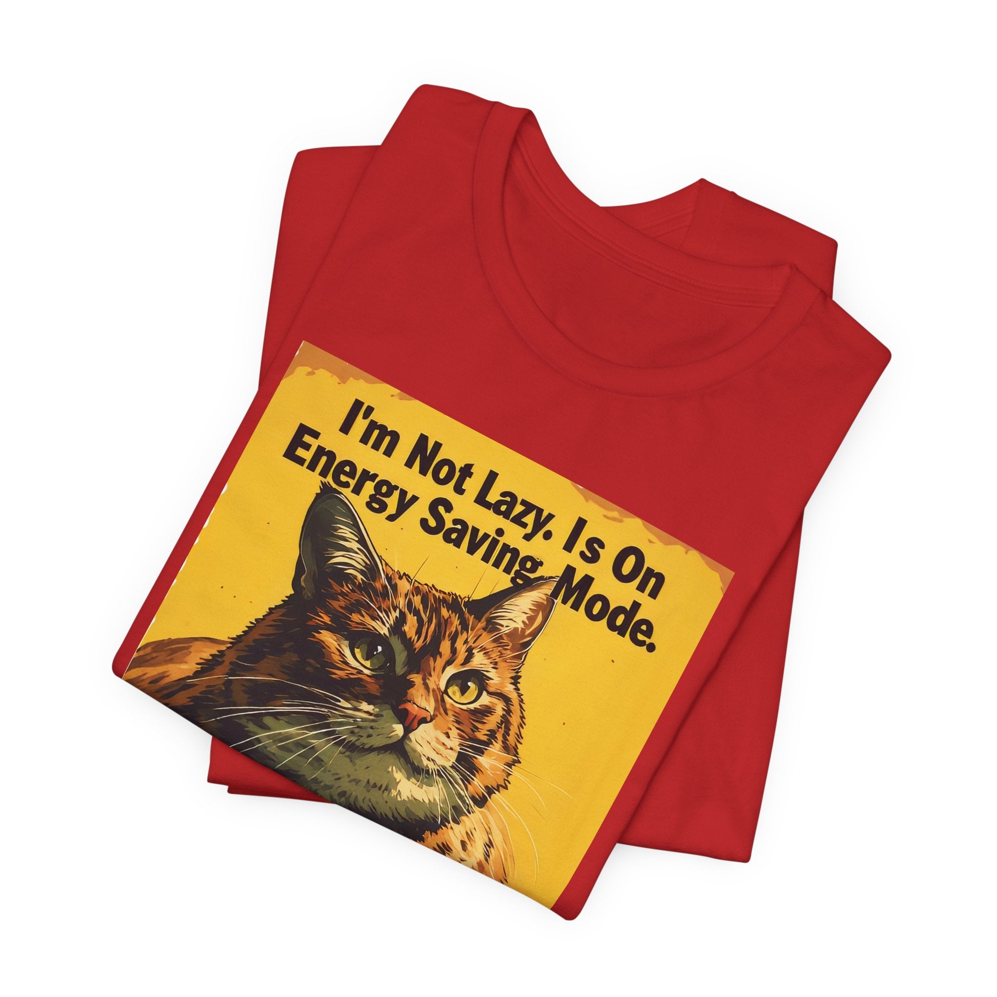Energy Saving Mode Cat T-Shirt – "I'm Not Lazy" Retro Cat Graphic Tee