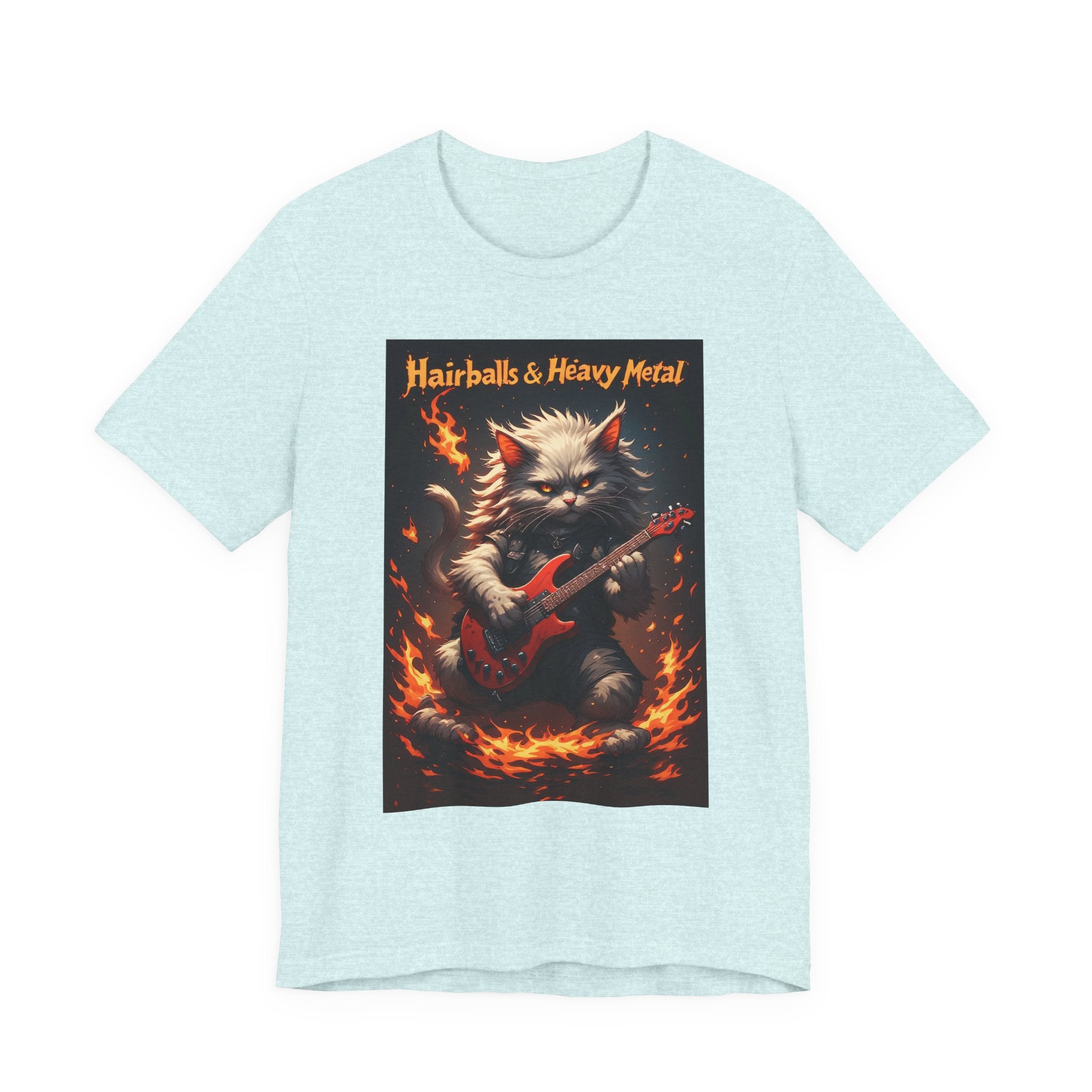 Hairballs & Heavy Metal T‑Shirt — Cat Guitarist Rock Tee