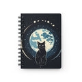 Moonlit Cat Spiral Journal — Black Cat Notebook with Full Moon Design