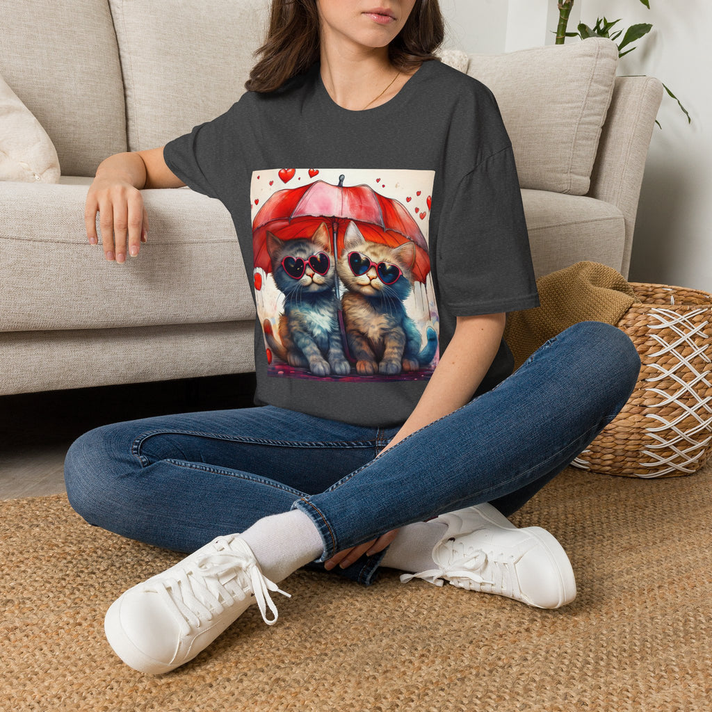 Cat Love T-Shirt — Kittens with Heart Sunglasses Under Red Umbrella