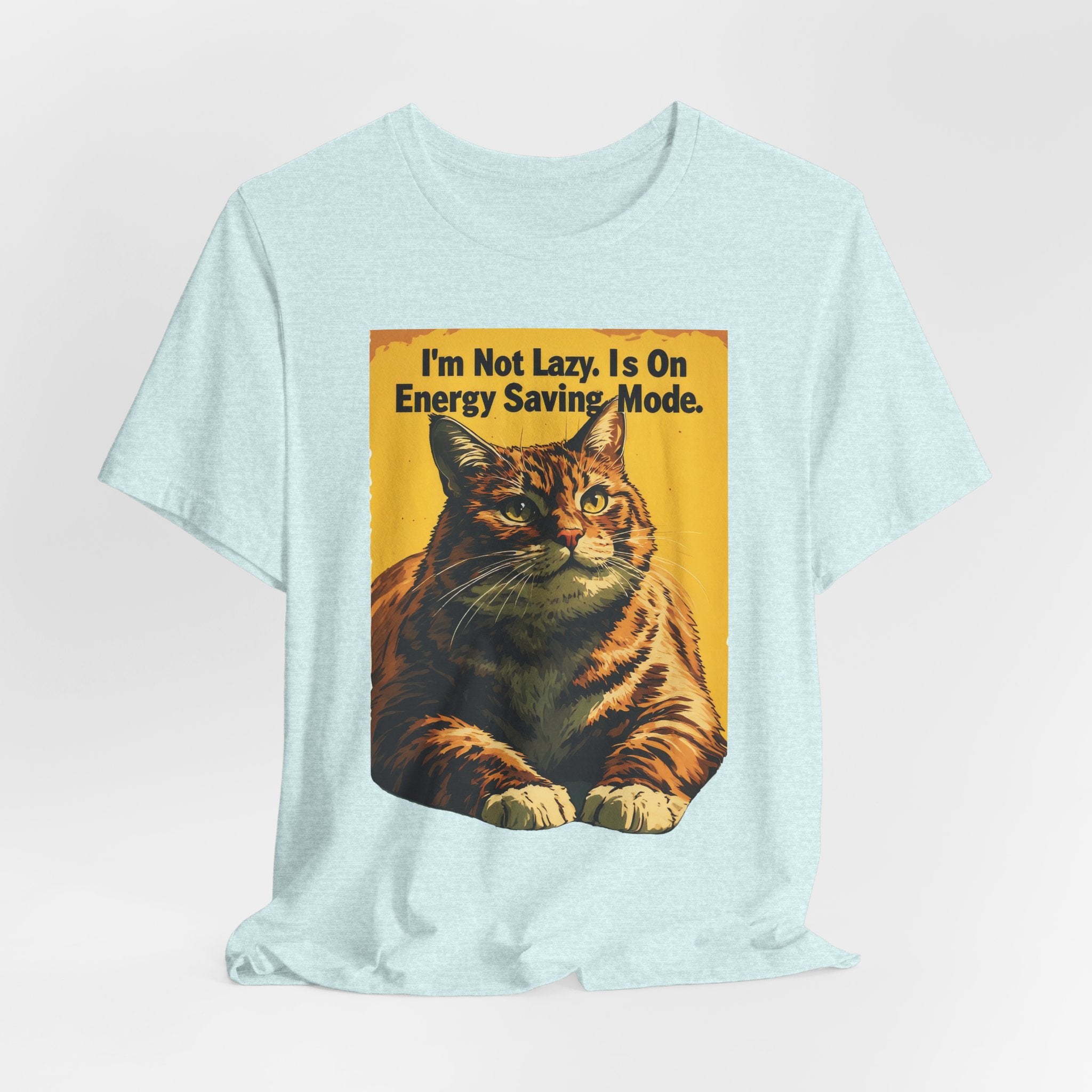 Energy Saving Mode Cat T-Shirt – "I'm Not Lazy" Retro Cat Graphic Tee