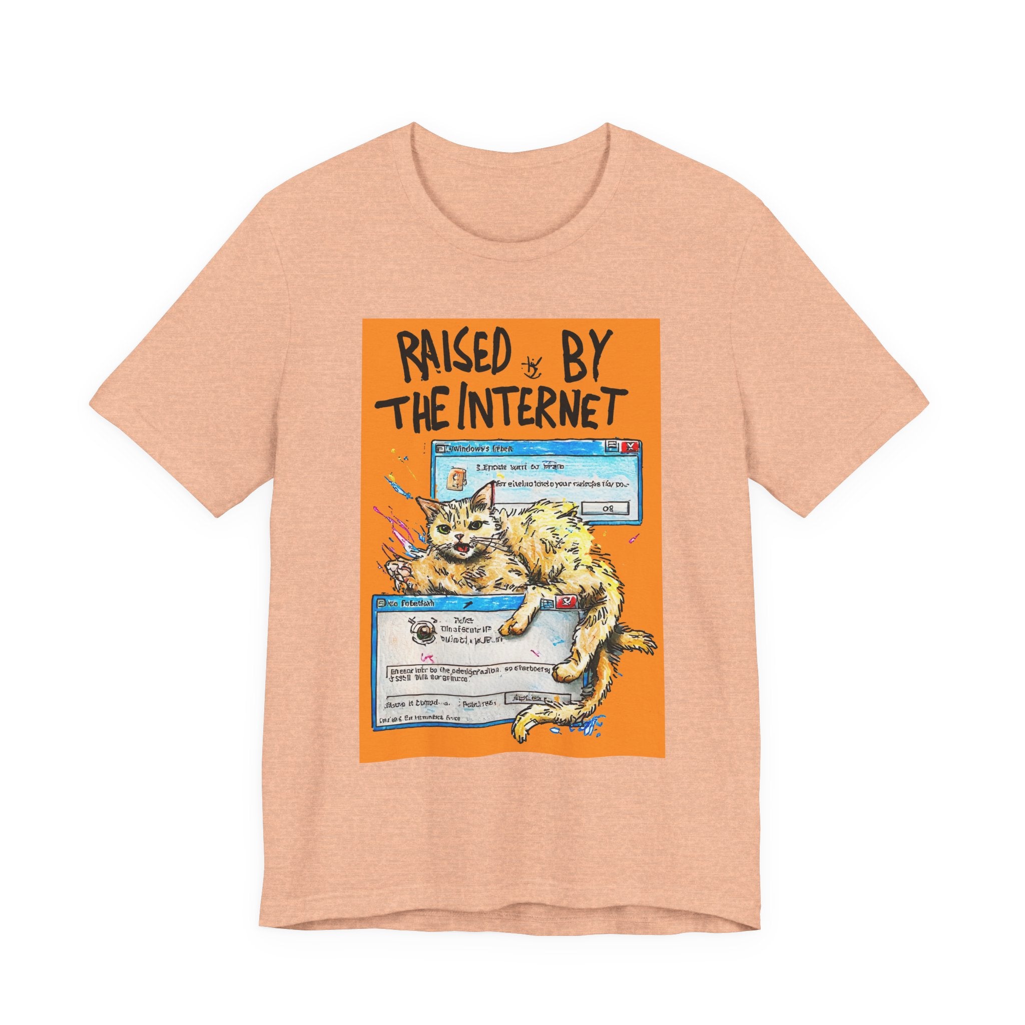 Raised By The Internet Tee — Graphic Cat Vintage Computer T‑Shirt
