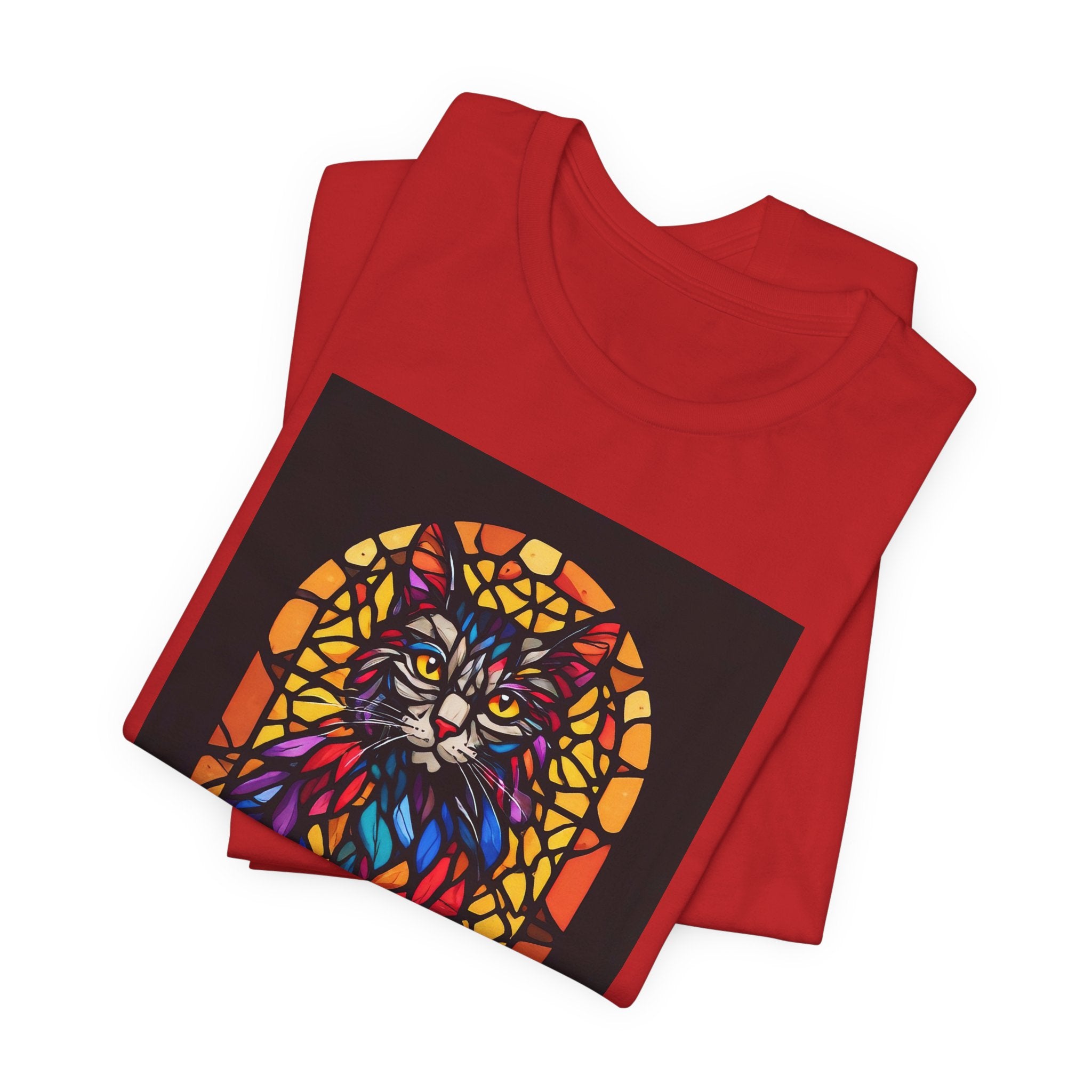 Stained Glass Cat T-Shirt — Colorful Mosaic Feline Tee