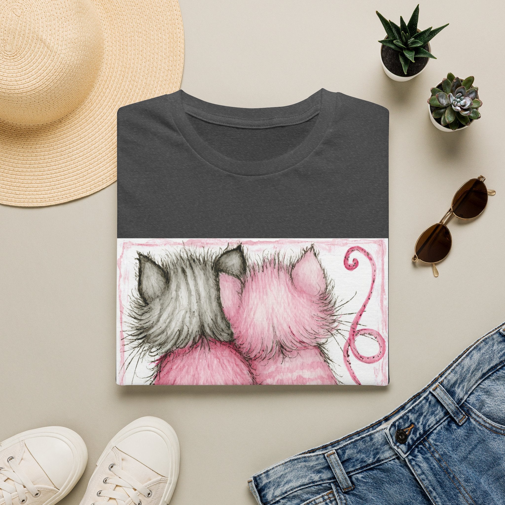 Pink & Gray Kittens Tee - Cute Cat Couple T-Shirt, Cozy Pet Lover Gift