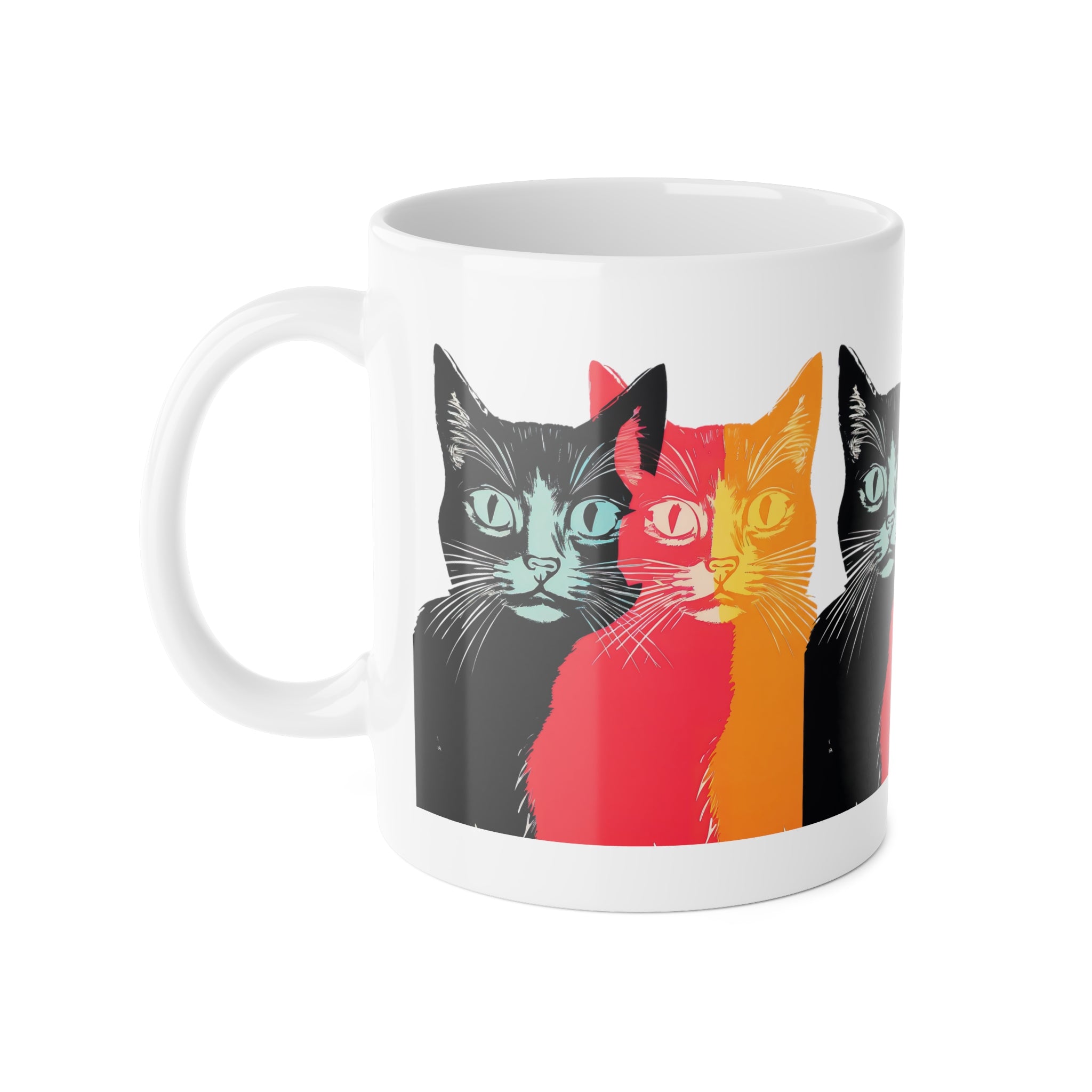 Cat Pop Art Mug — Colorful Retro Feline Ceramic Coffee Cup, 11oz