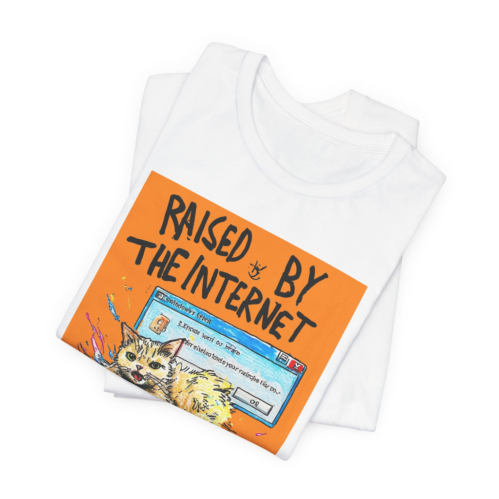 Raised By The Internet Tee — Graphic Cat Vintage Computer T‑Shirt