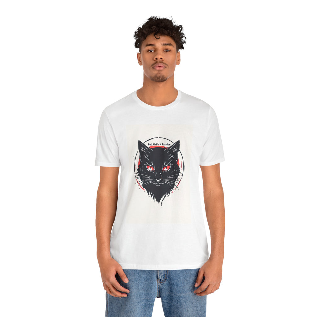 Black Cat Graphic Tee – Red-Eyed Cat Head Illustration T-Shirt