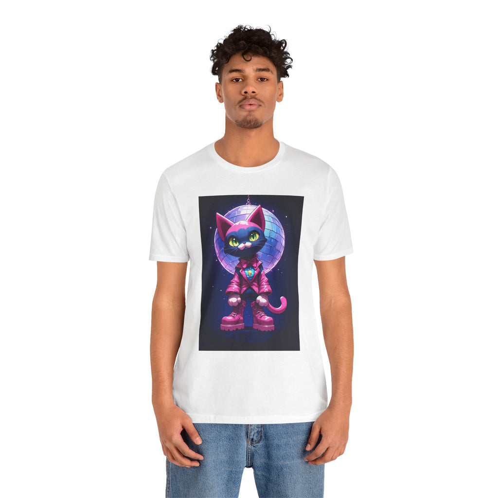 Retro Disco Cat Tee — Neon Cyberpunk Cat Graphic T-Shirt