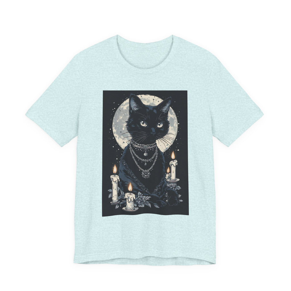 Mystic Moon Black Cat Tee — Gothic Cat T-Shirt with Candles & Crescent Moon