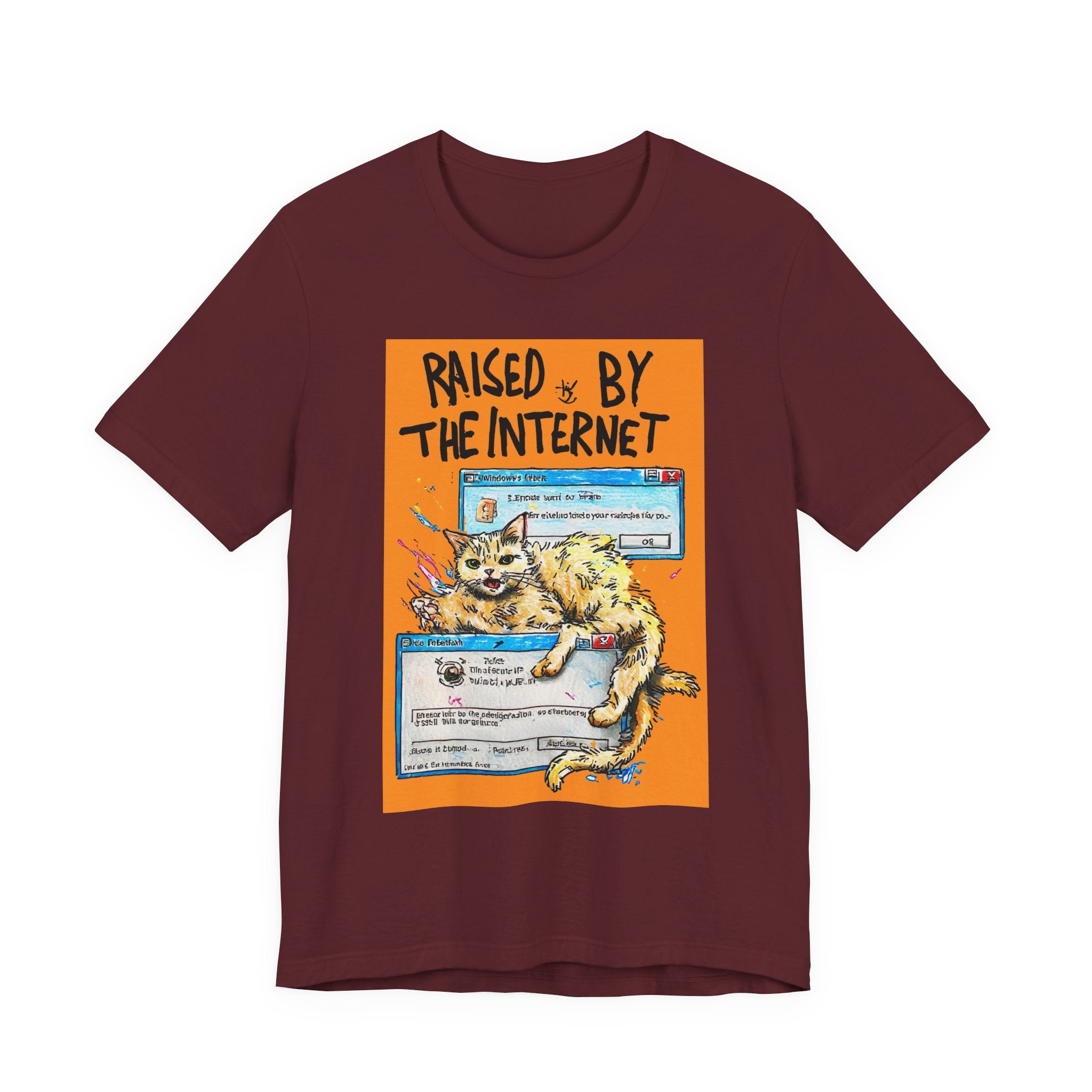 Raised By The Internet Tee — Graphic Cat Vintage Computer T‑Shirt
