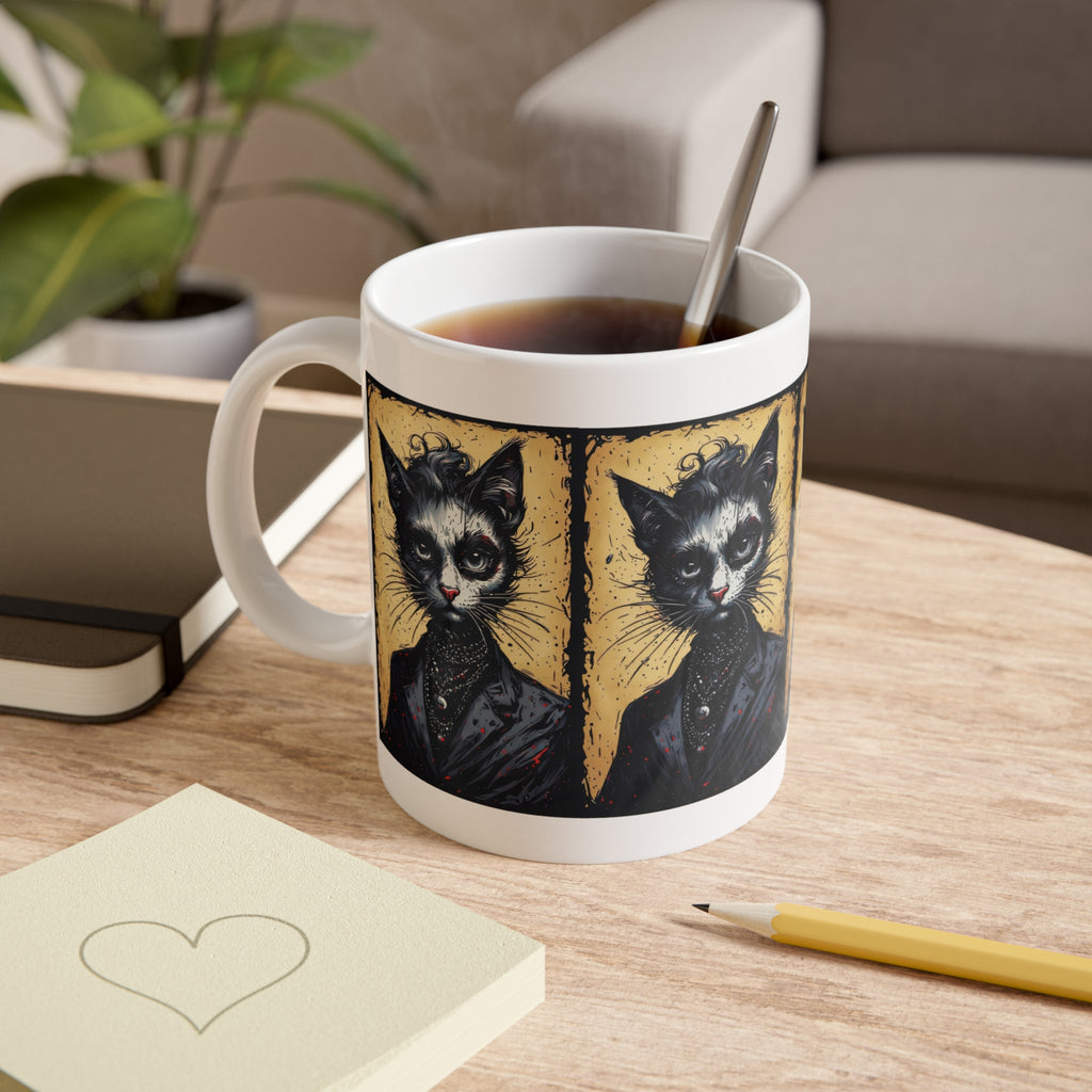 Gothic Portrait Cat Mug — Victorian Black Cat Ceramic Coffee Cup