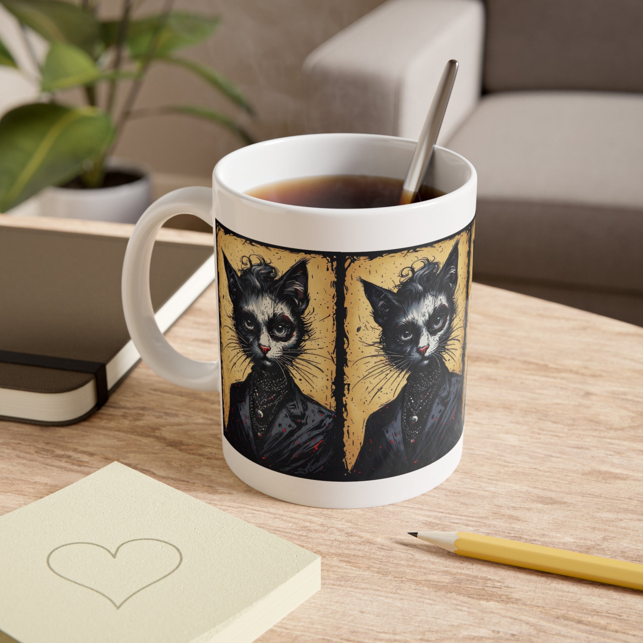 Gothic Portrait Cat Mug — Victorian Black Cat Ceramic Coffee Cup