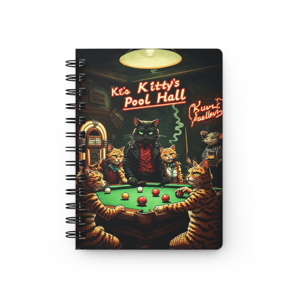 Cat Pool Hall Spiral Journal — "Kitty's Pool Hall" Vintage Billiards Notebook