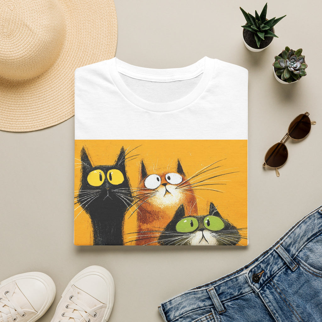 Cat Trio Graphic T-Shirt — Cute Whimsical Cats Art Tee