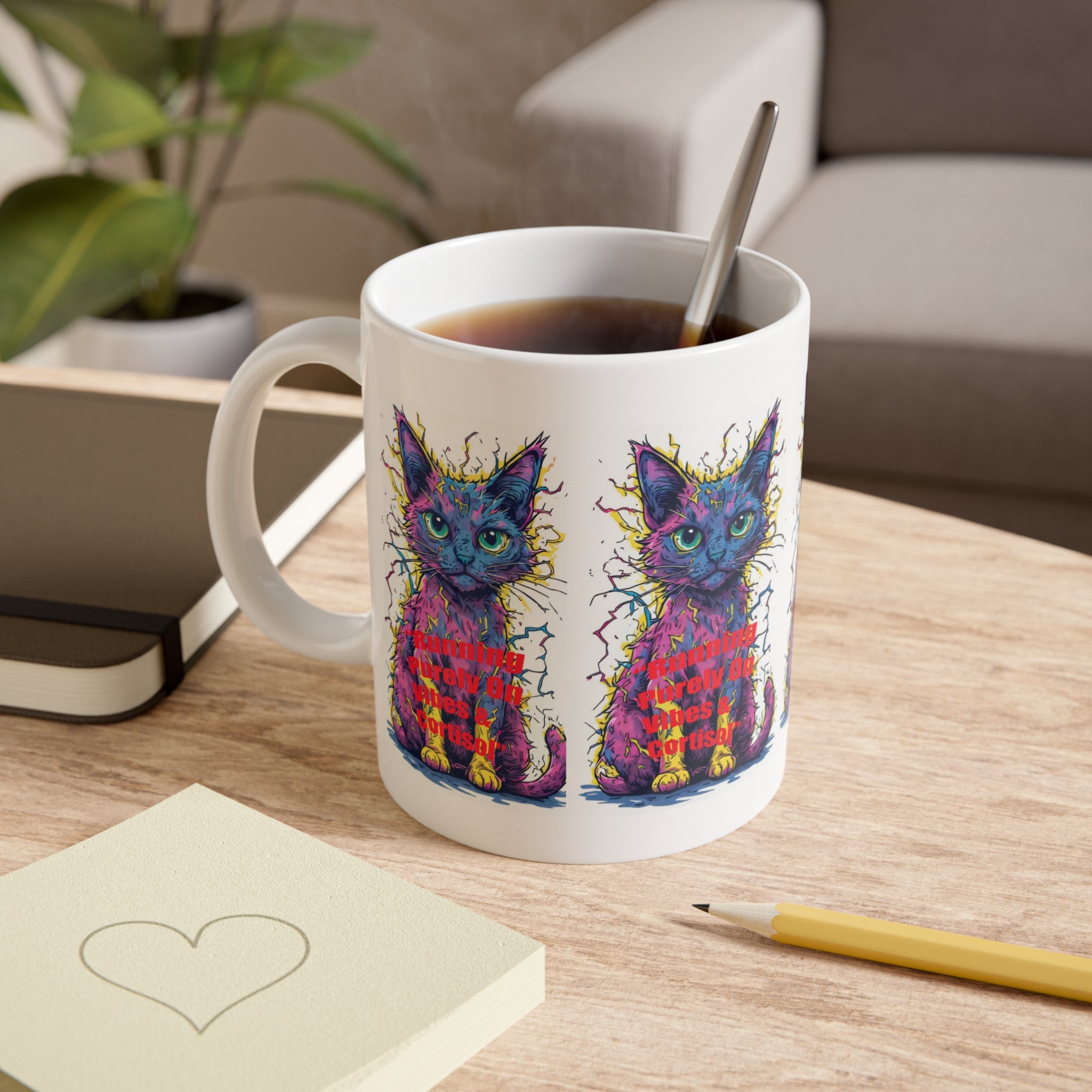 Colorful Psychedelic Cat Mug — 'I’m Probably Not Listening' Ceramic Coffee Cup (11oz)