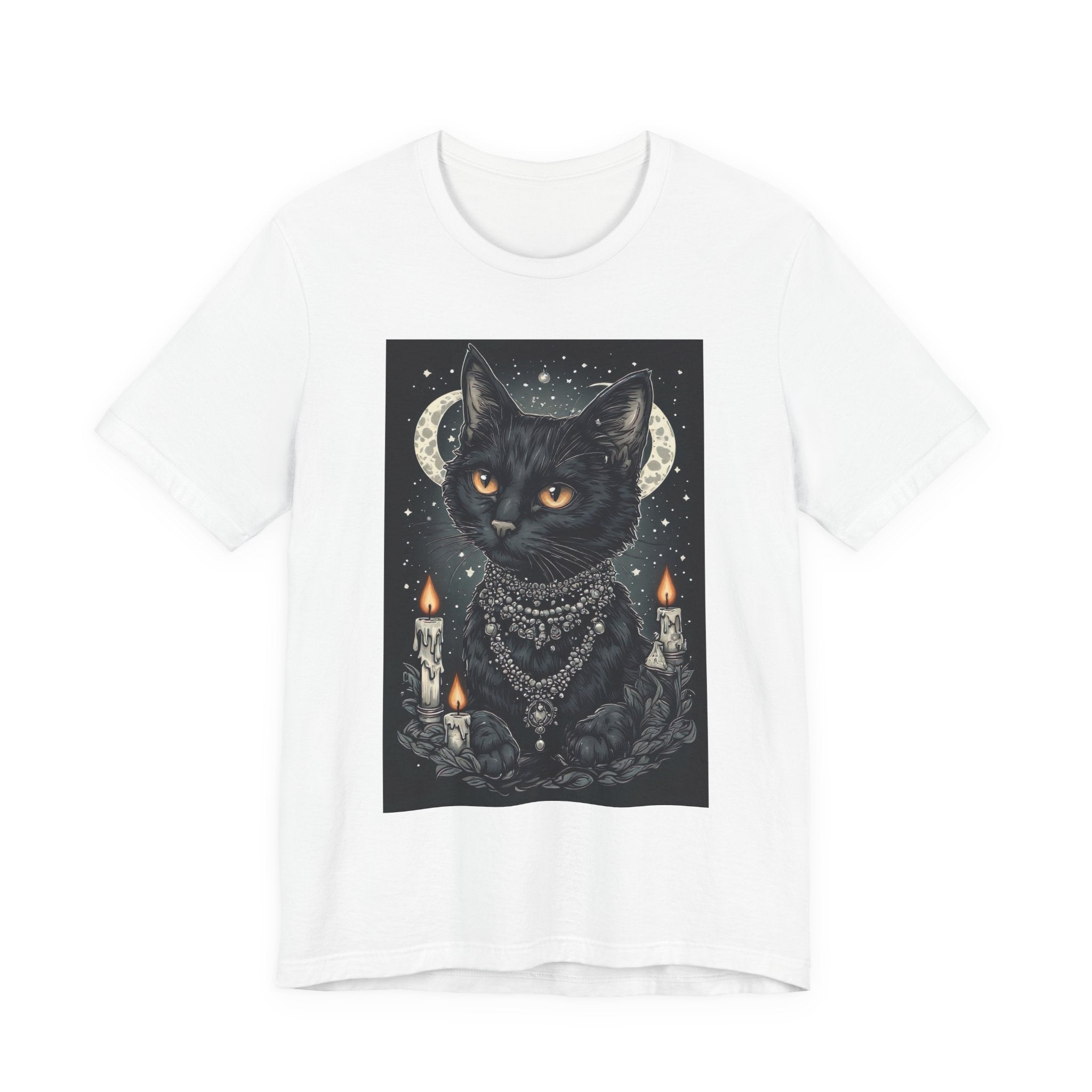 Occult Black Cat T-Shirt — Mystic Moon, Candles & Goth Cat Art Tee