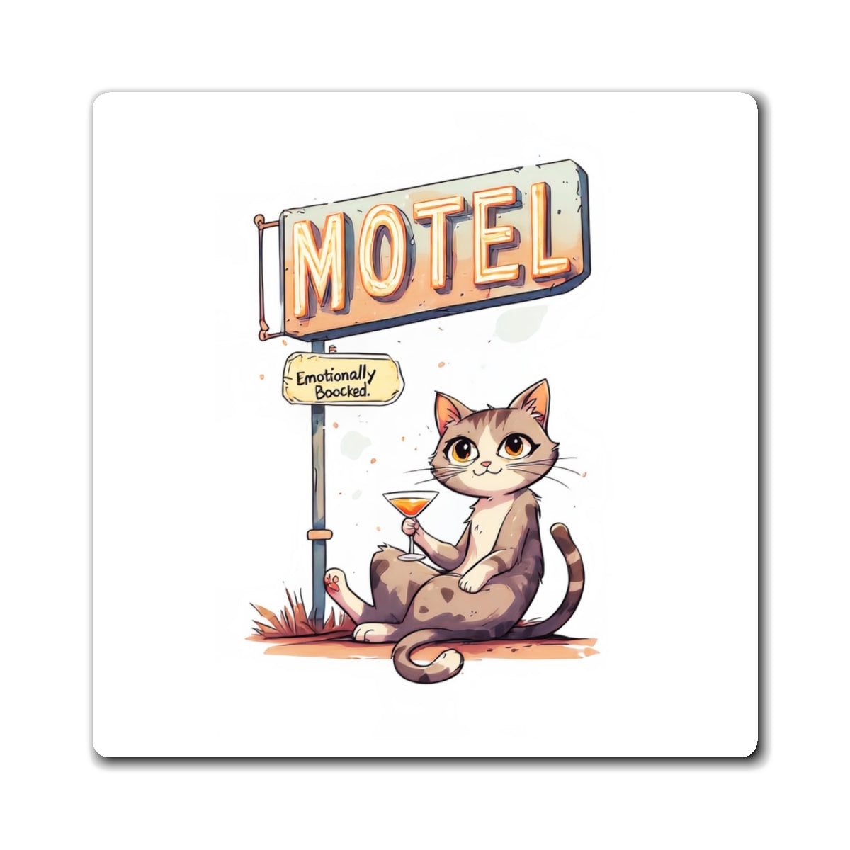 Motel Cat Magnet — 'Emotionally Booked' Cute Cat Fridge Magnet
