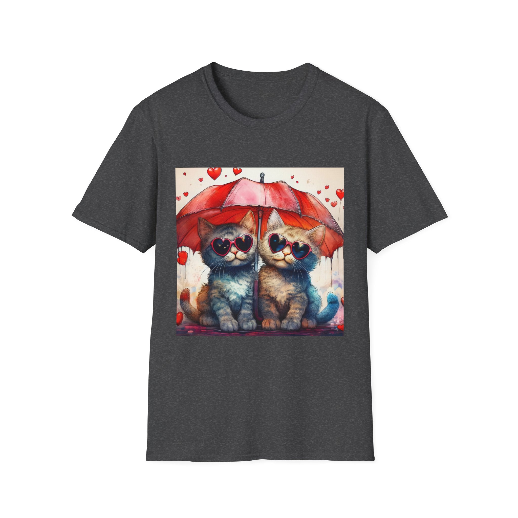 Cat Love T-Shirt — Kittens with Heart Sunglasses Under Red Umbrella