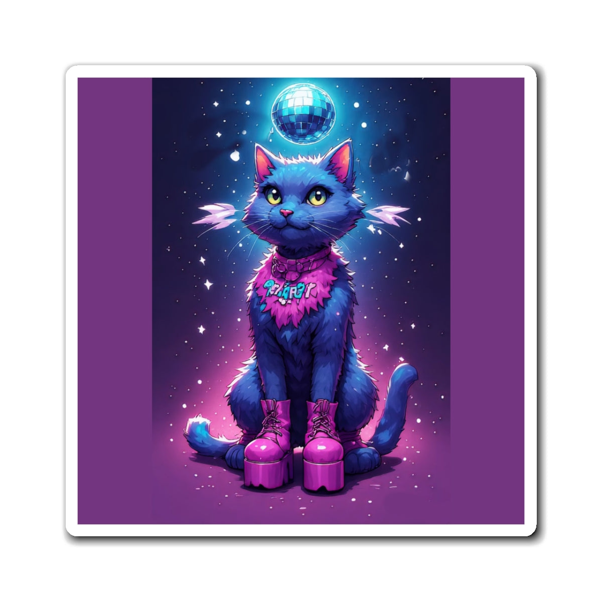Disco Cat Refrigerator Magnet — Retro Roller Skating Neon Kitty