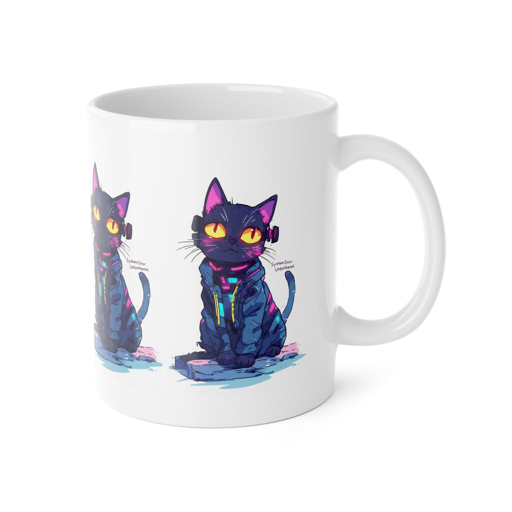 Black Cat Art Mug — Colorful Neon Illustration Ceramic Coffee Cup (11 oz)