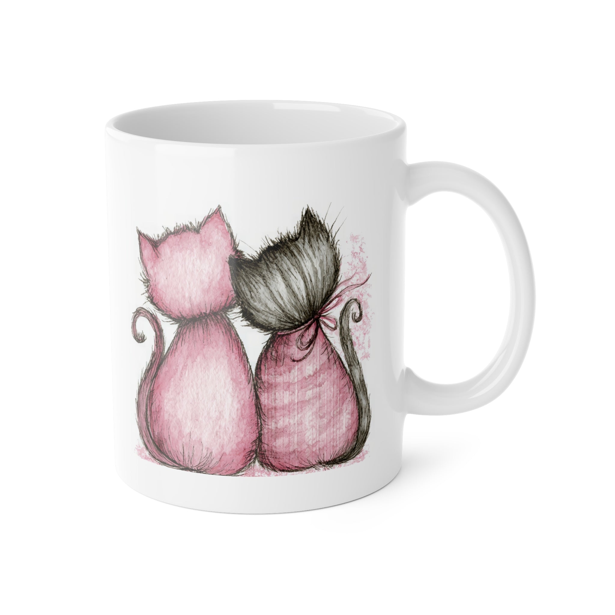 Pink Kittens Ceramic Mug — Cute Cat Couple 11oz Coffee Cup