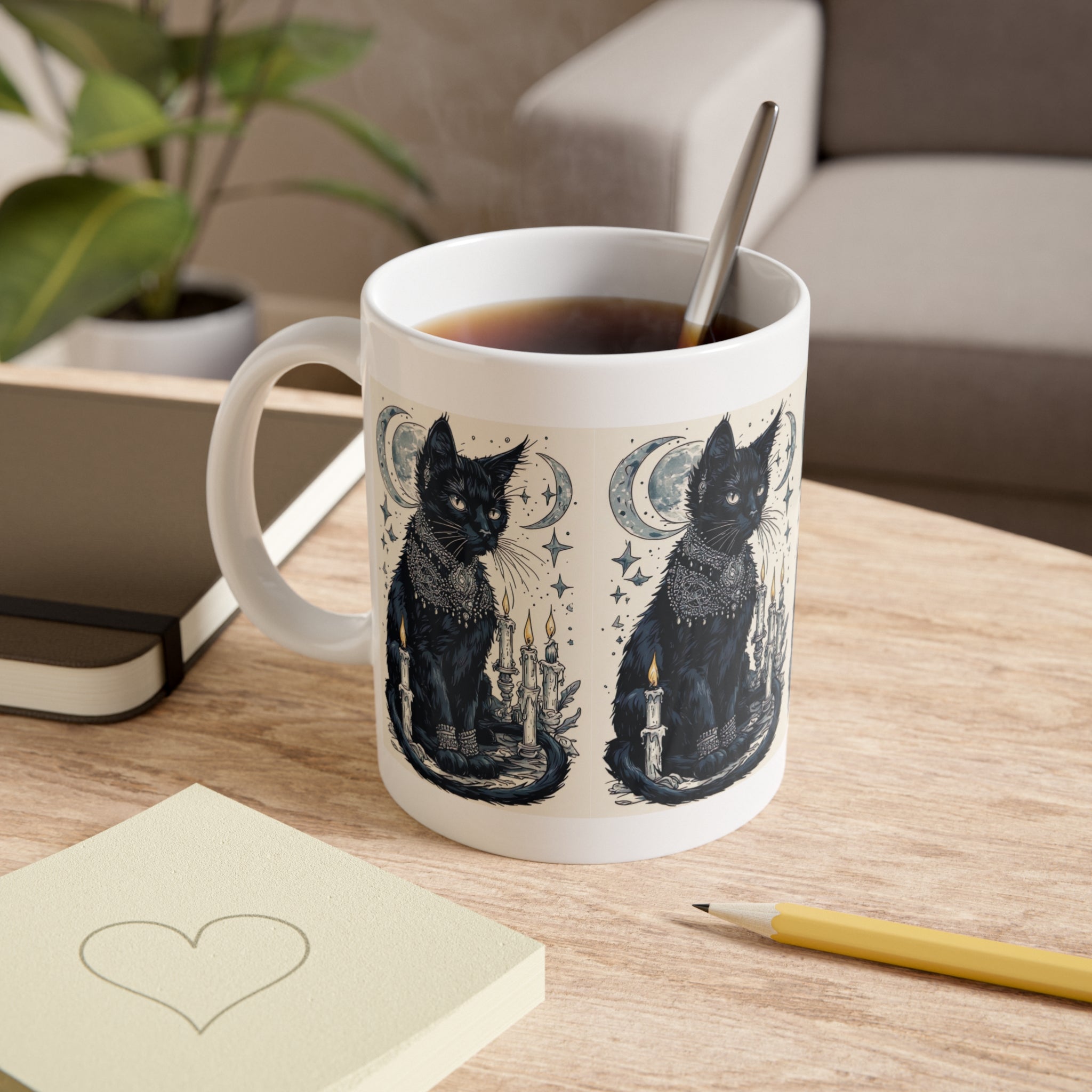 Mystic Black Cat Mug — Witchy Moon & Candle Ceramic Coffee Cup