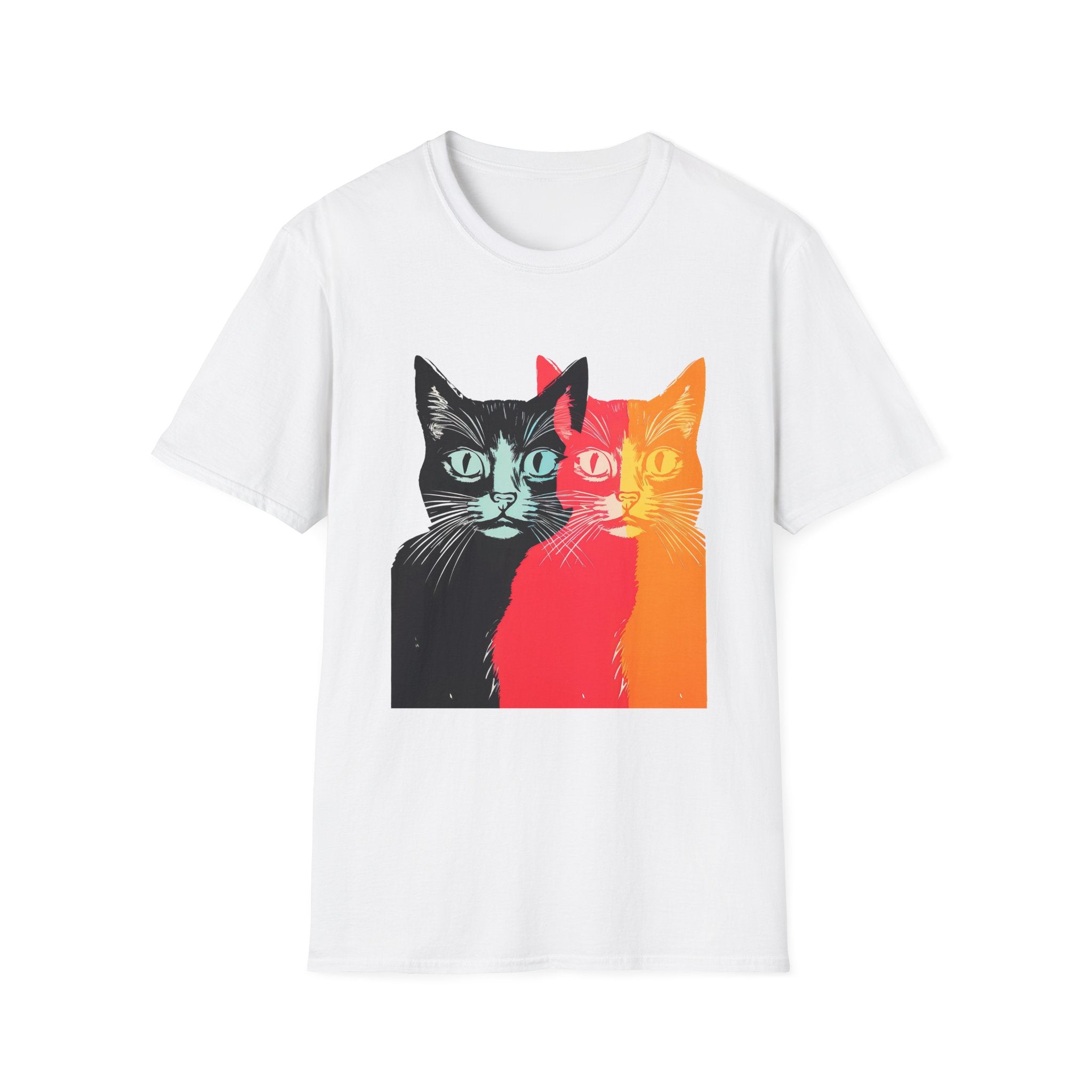 Cat Trio Pop Art T-Shirt — Colorful Retro Feline Graphic Tee
