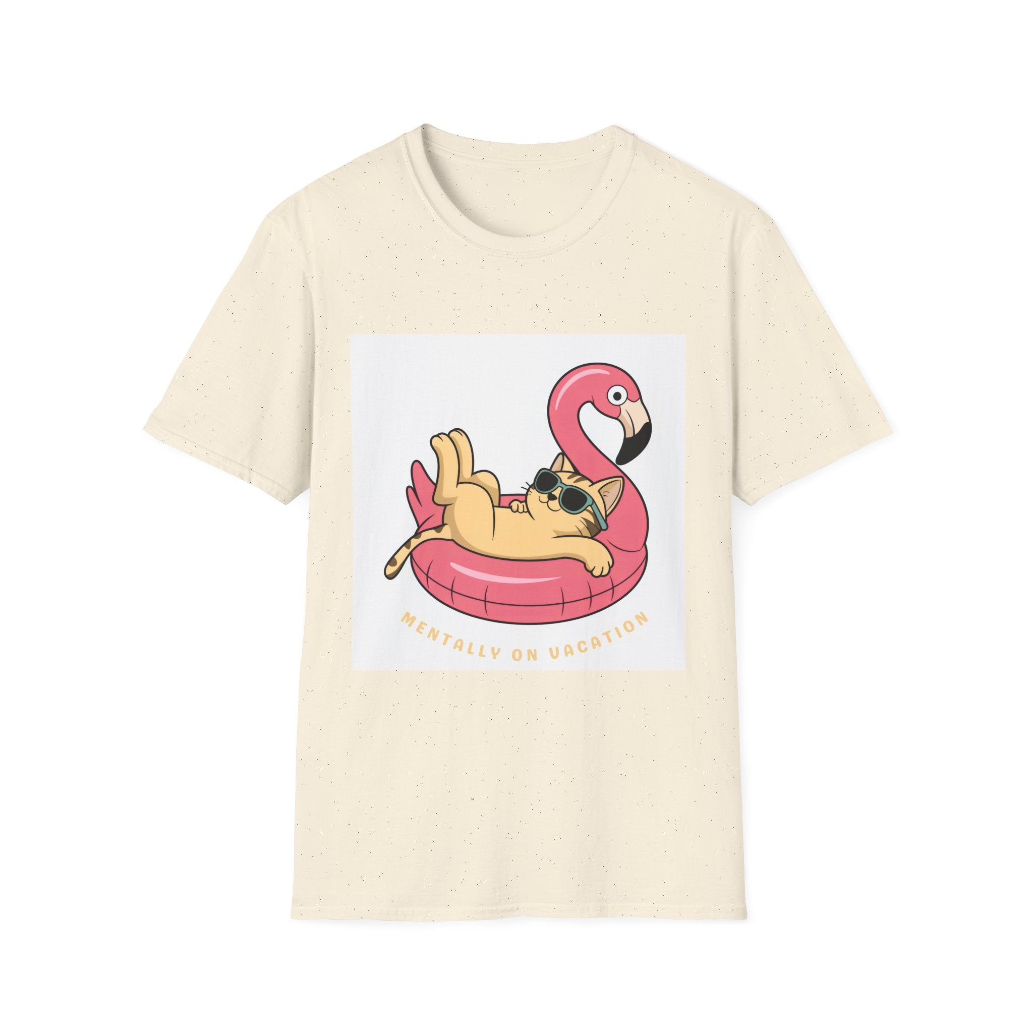 Cat on Flamingo Float T-Shirt — Cute Summer Pool Cat Graphic Tee