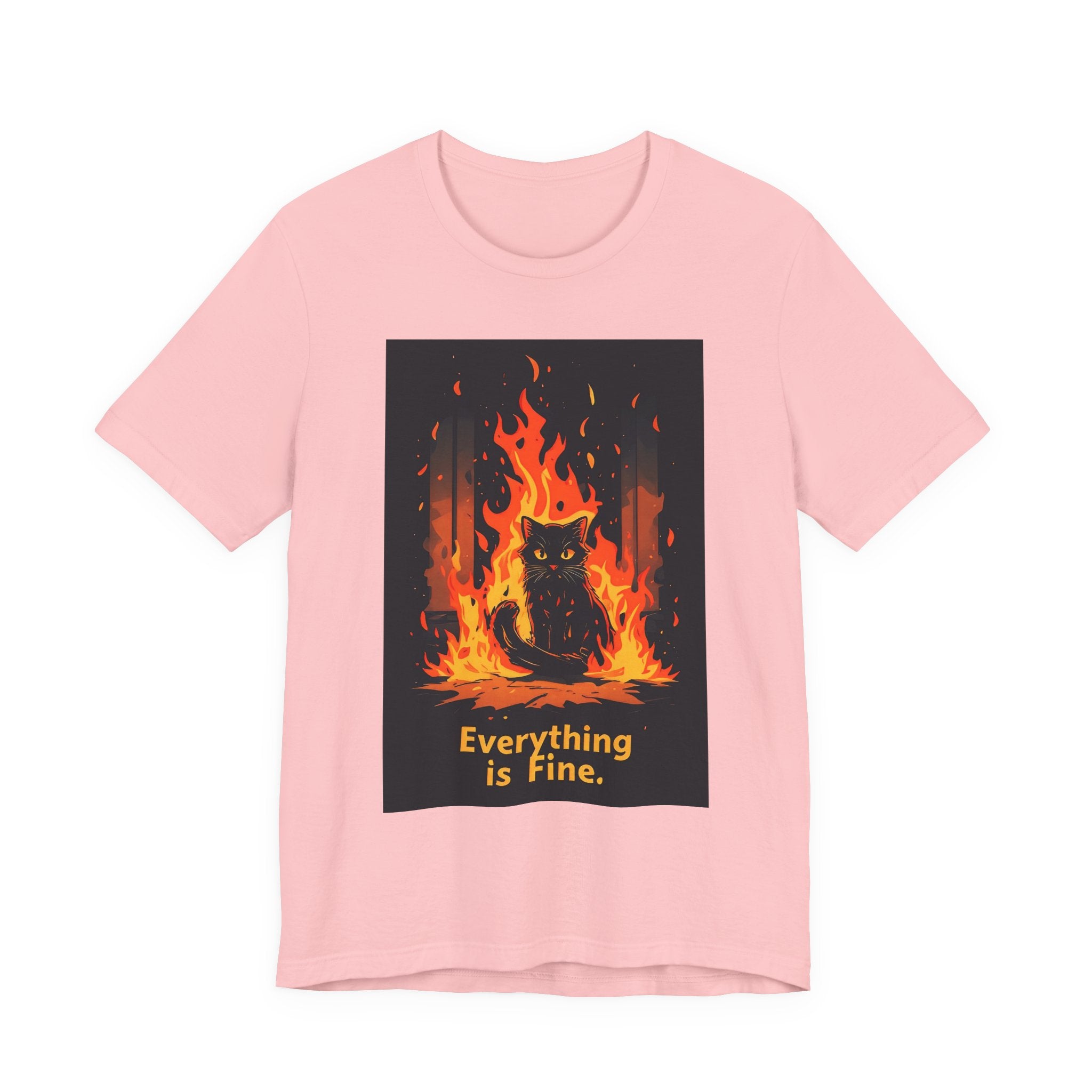 Everything Is Fine Cat Tee — Funny Cat Shirt with Burning Flames Graphic